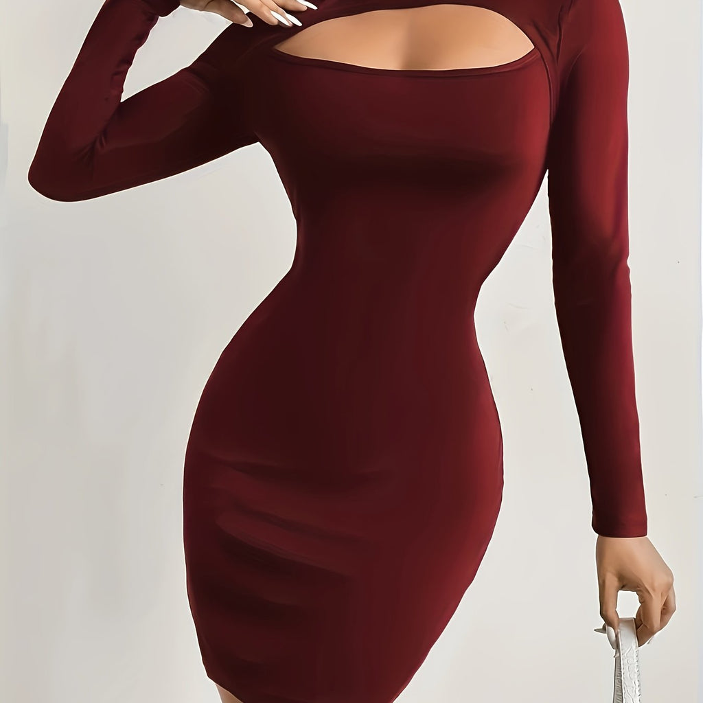 Autumn-Winter Women's Solid Color High Neck Hollow-Out Slim Dress | Pairs with -Style Coat, Casual Style | Suitable for Dates, Concerts