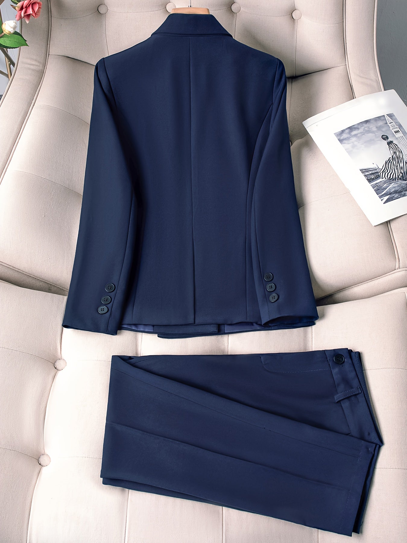 Fashionable and Simple Commuter Women's Suit Set with Double-Breasted Elegant Slim-Fit High-End Suit Pants Two-Piece Set