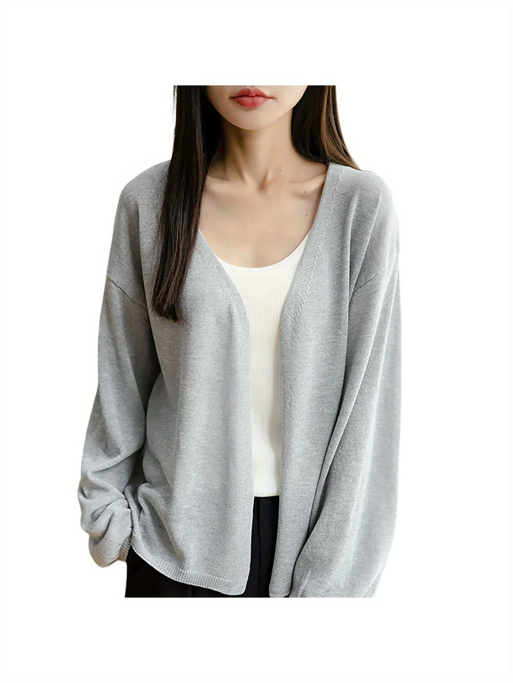 Lightweight Oversized Cardigan - Soft Grey Sweater Jacket with Collar, Long Sleeve Winter Coat for Layering, Machine Washable Loose Fit Outerwear (No Buttons\u002FLaces) - Casual to Professional Fall Winter Wear