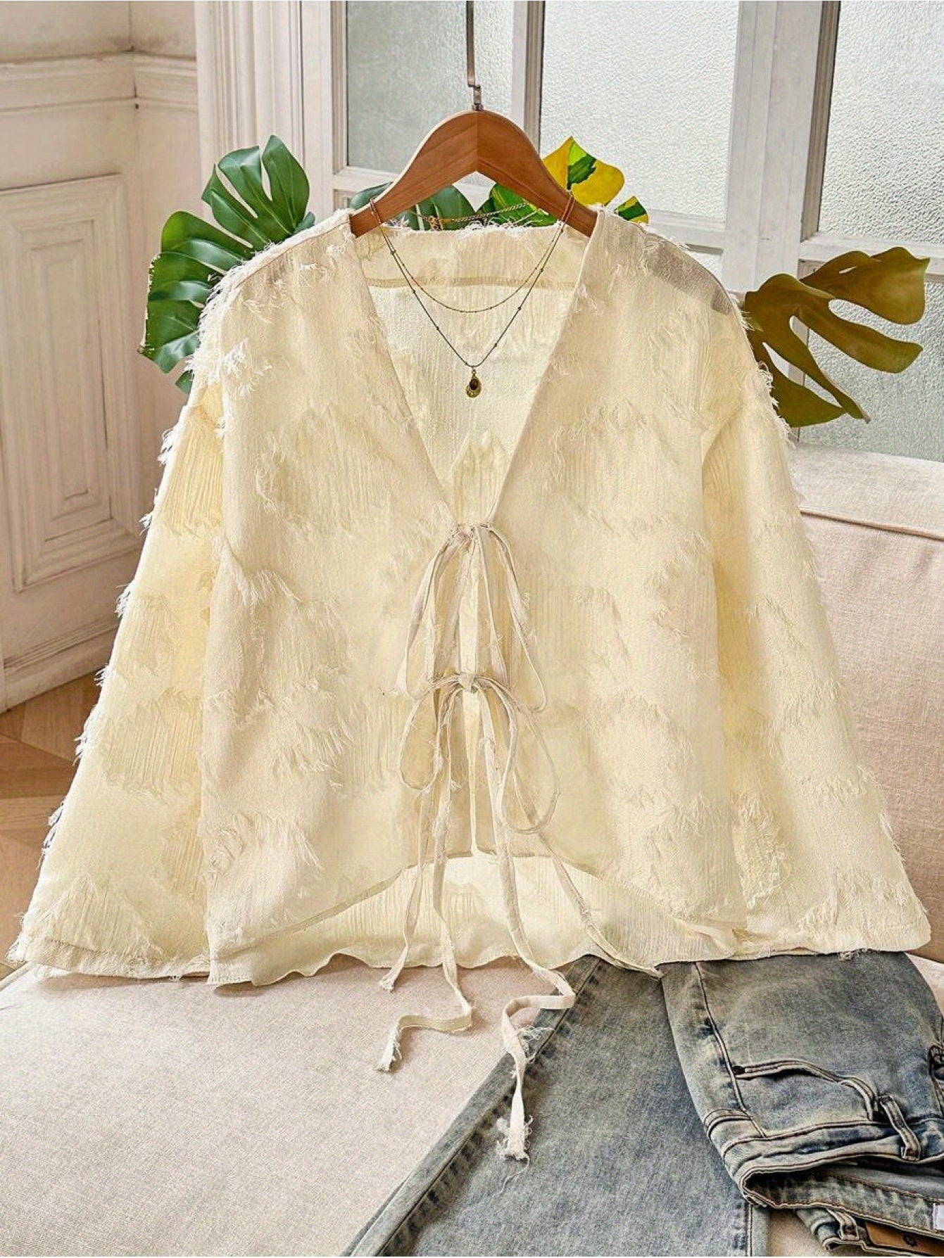 Women'S Elegant V-Neck Cardigan with Tie-Front Detail - Lightweight Open Front Sweater for Fall\u002FWinter, Solid Color, Perfect for Casual or Holiday Outfits, Sweater Cardigan, Winter Fashion, Laceup Detailing