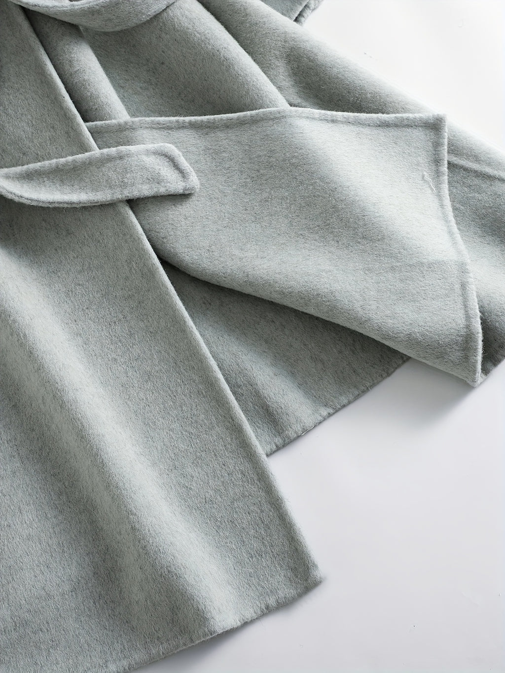 Gentle and Cute Light Green Tweed Luxury Wool Peter Pan Collar Tie Long Coat Women's Autumn Winter Outerwear Casual