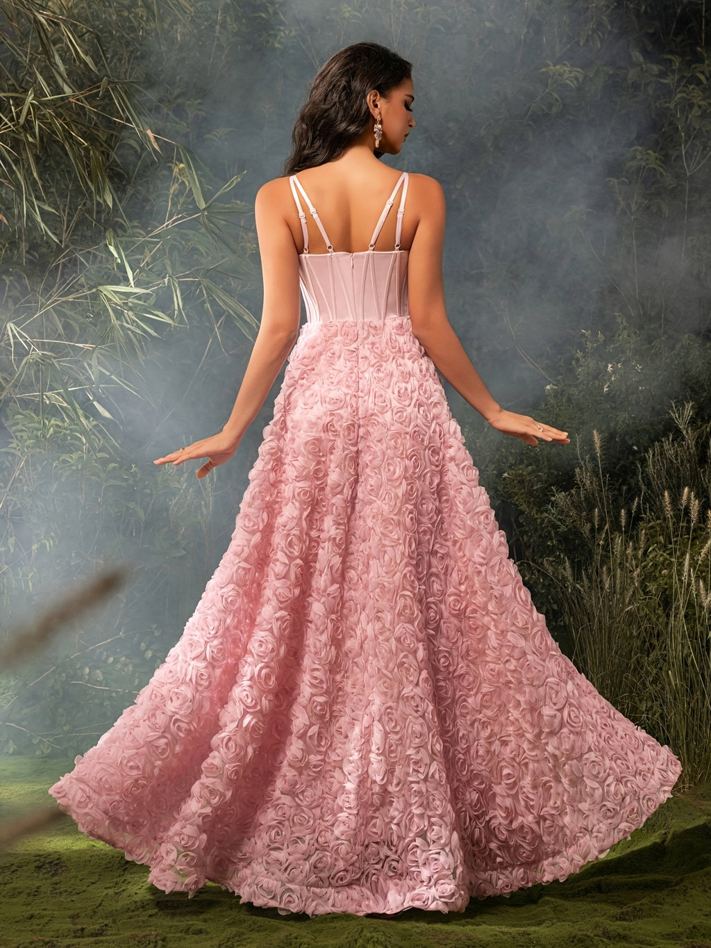 Elegant Off-Shoulder Floral Maxi Dress with Fishbone Waist Detail - Pink Rose Design, Sleeveless, Floor-Length, Perfect for Weddings & Formal Events, Wedding Guest Attire | Floral Print Dress | Polyester Fabric