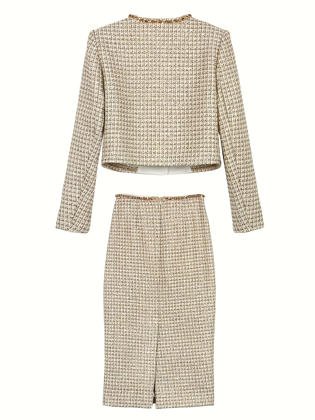 Two-Piece Set of Dazzling Evening Wear, Featuring a Delicate And Heavy-Duty Beaded Golden Tweed Skirt And a Midi Dress Set 2902.