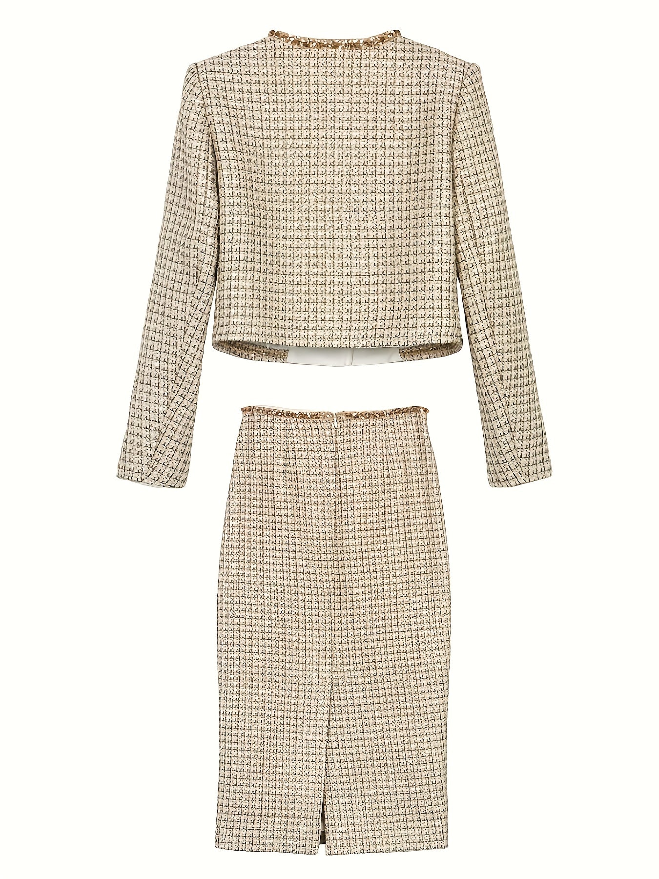 Two-Piece Set of Dazzling Evening Wear, Featuring a Delicate And Heavy-Duty Beaded Golden Tweed Skirt And a Midi Dress Set 2902.