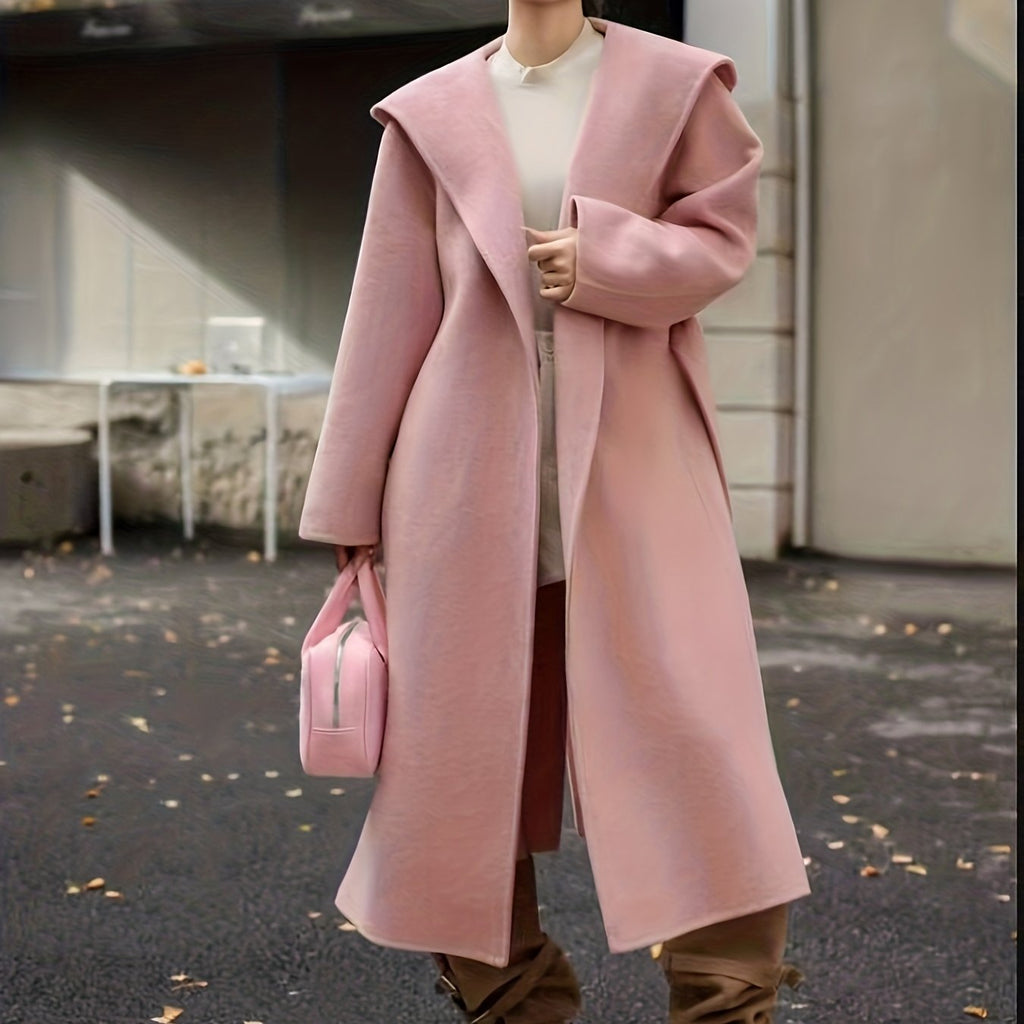 Autumn\Winter New Women's Coat, High-End Solid Color Double-Breasted Wool Overcoat with Hat, Versatile Commuter Fashion