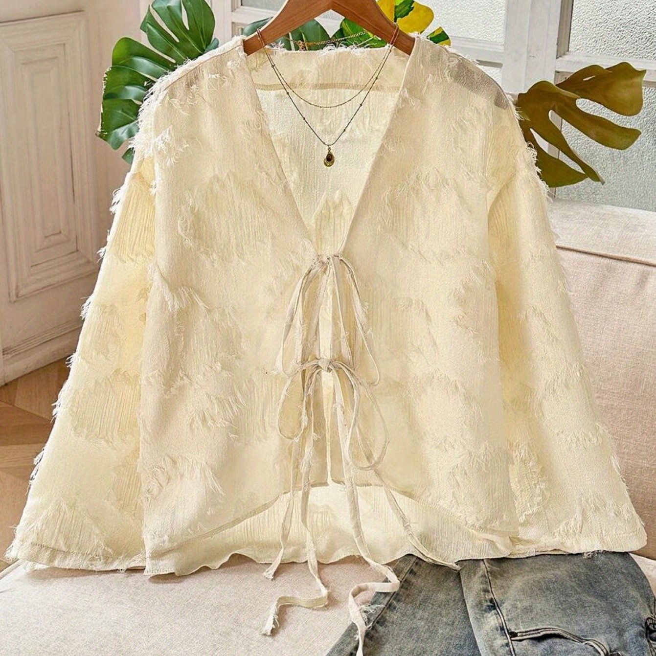 Women'S Elegant V-Neck Cardigan with Tie-Front Detail - Lightweight Open Front Sweater for Fall\u002FWinter, Solid Color, Perfect for Casual or Holiday Outfits, Sweater Cardigan, Winter Fashion, Laceup Detailing