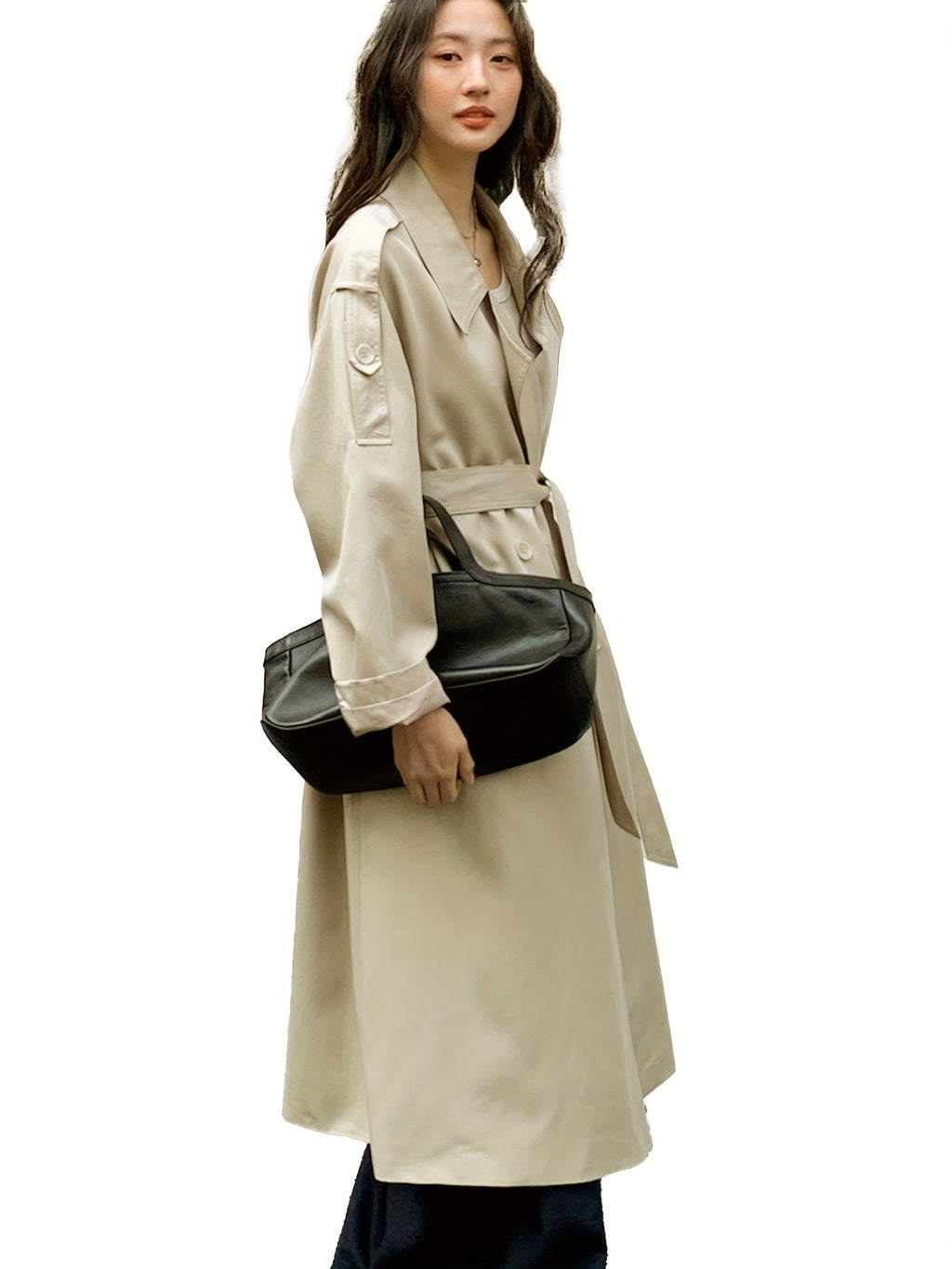 Chic Windbreaker Chic Women's Rayon Windbreaker Coat | Loose Fit, Long Sleeve, Belted, Casual & Commuter Style, Lightweight Polyester Lining, Perfect for Spring & Fall