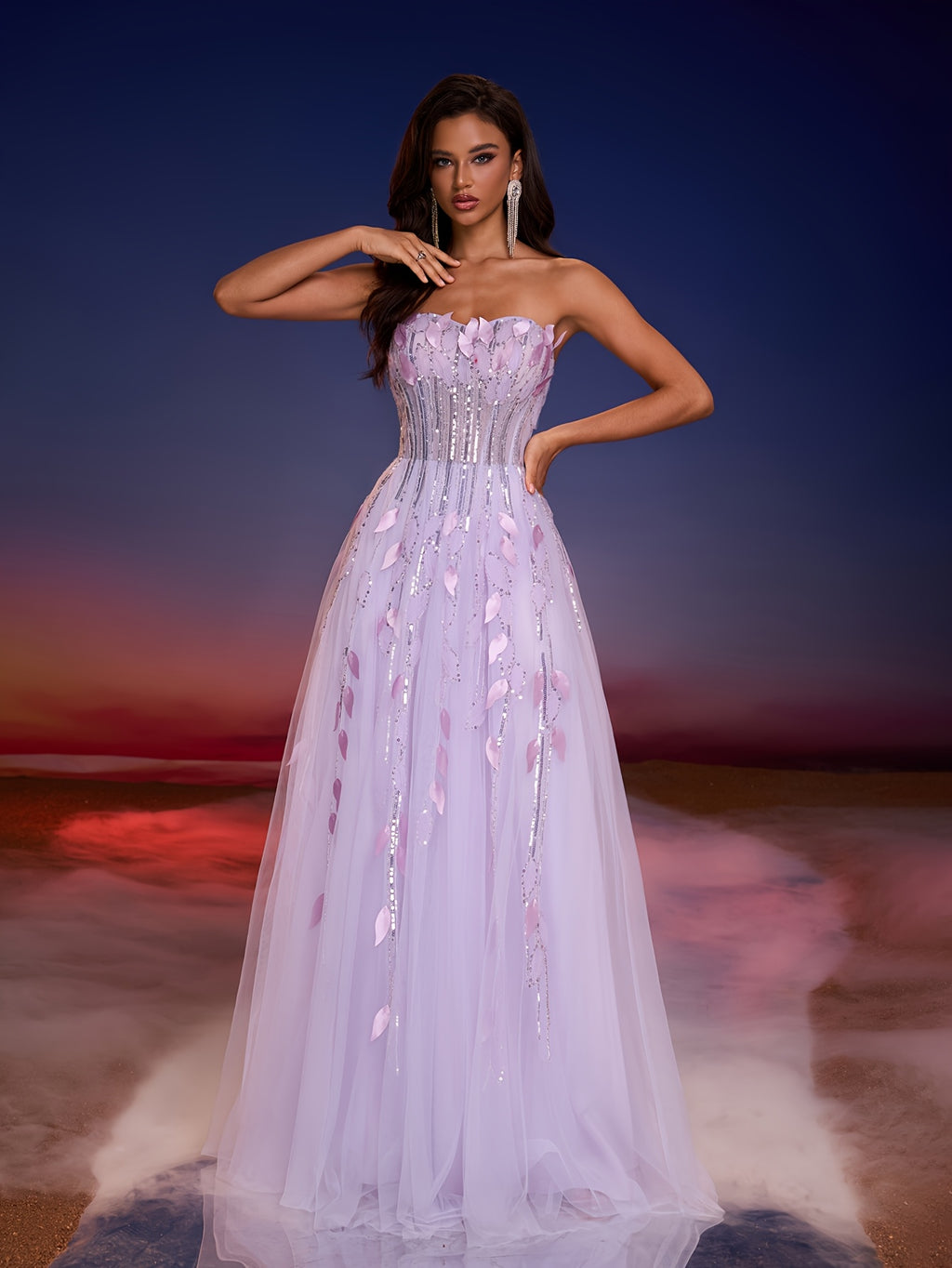 Elegant Off-Shoulder Gown with Handmade Leaf & Bead Embellishments, Flowing Tulle Skirt, Perfect for Formal Events, Banquets, and Balls, Formal Evening Wear | Offshoulder Design | Intricate Embellishments, Dress