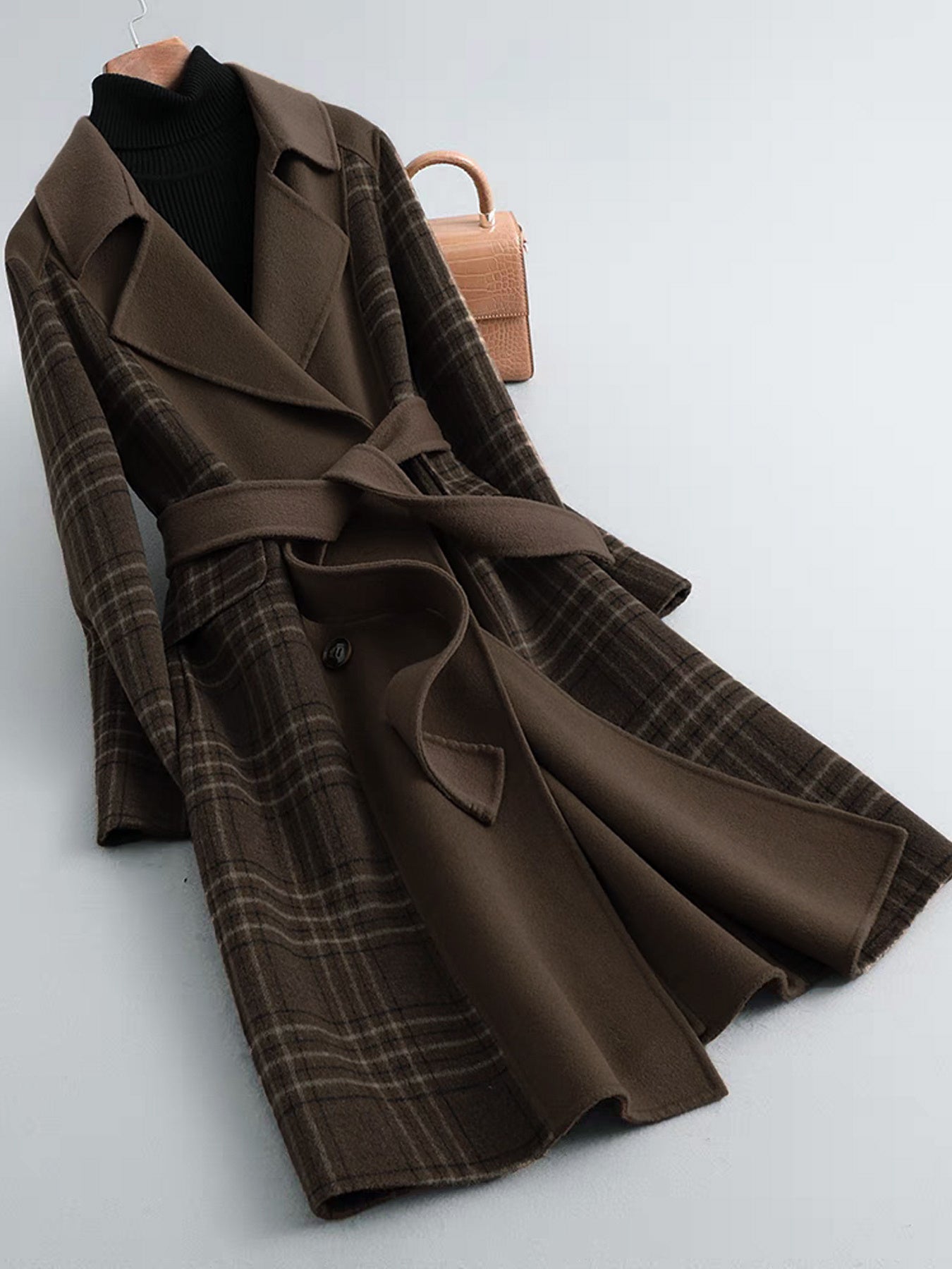 Women'S Elegant Long Coat - Chic Office to Party Outerwear, Structured H-Silhouette, Long Formal & Everyday Jacket for Fall\u002FWinter, Brown\u002F, Winter Fashion, Classic Design, Professional Women