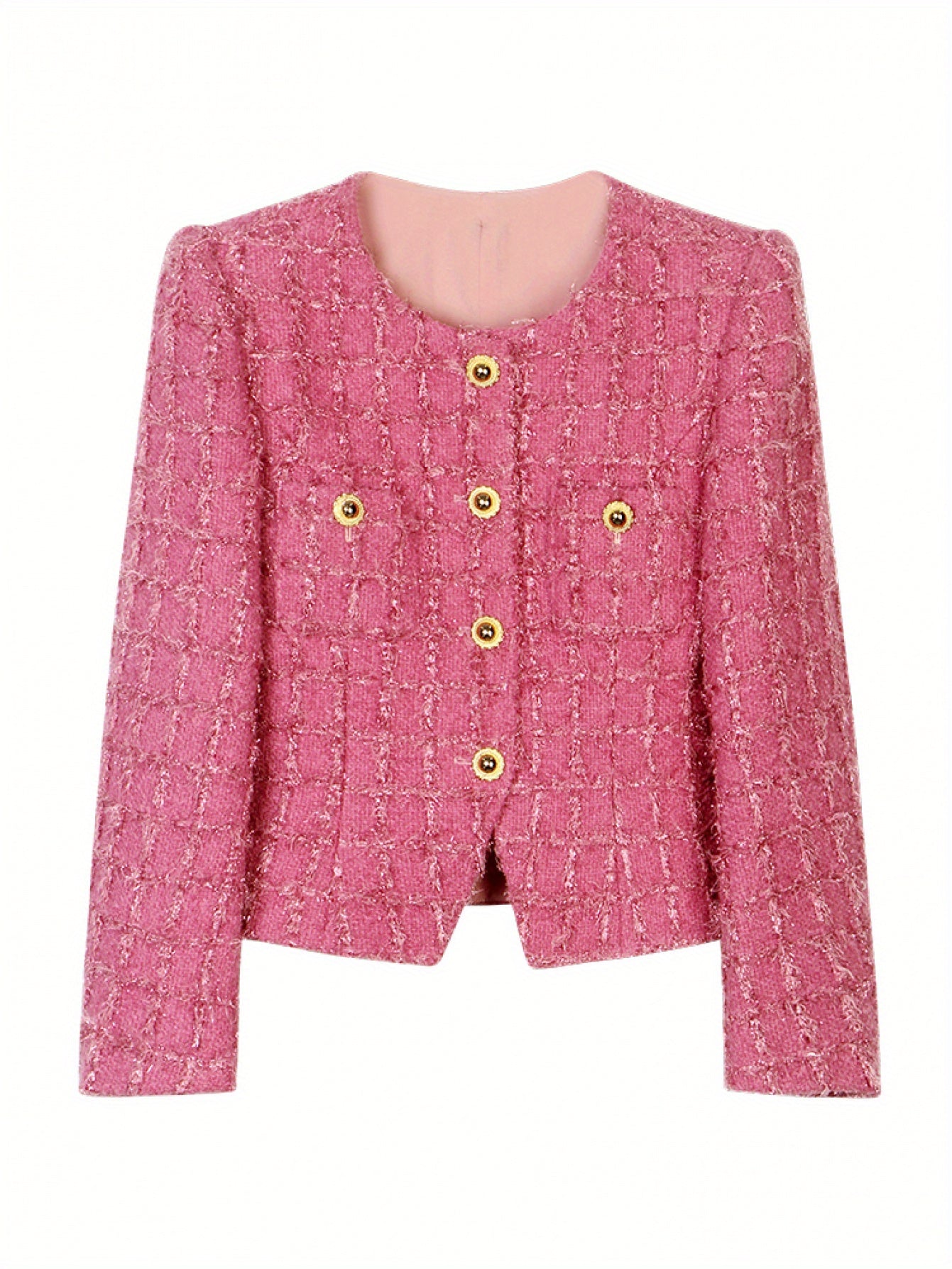 Spring and Autumn DirectionNew Set Sakura Pink Tweed Long Sleeve Plaid Jacket+ Skirt Two-piece Set Set 28613