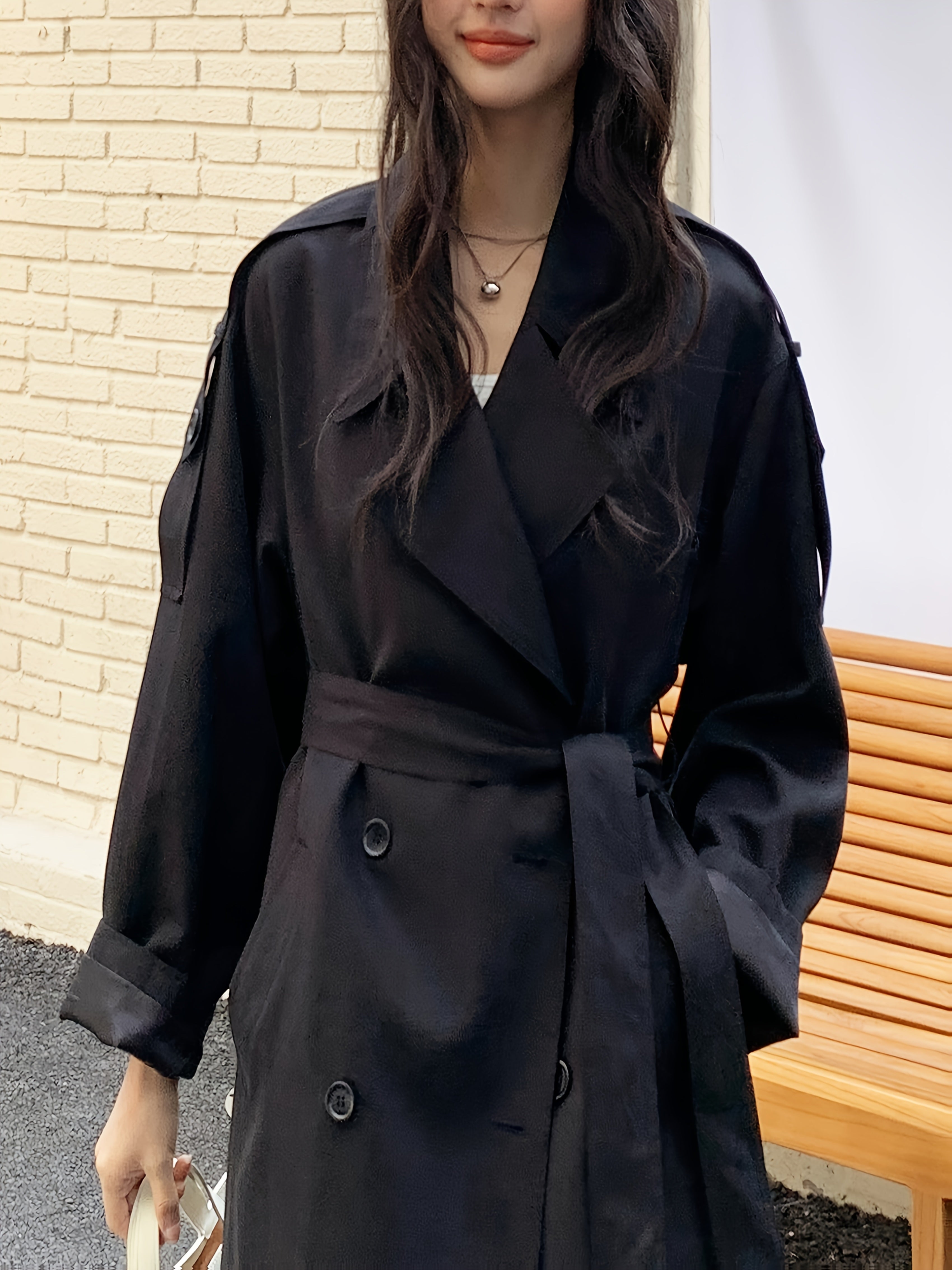 Chic Windbreaker Chic Women's Rayon Windbreaker Coat | Loose Fit, Long Sleeve, Belted, Casual & Commuter Style, Lightweight Polyester Lining, Perfect for Spring & Fall