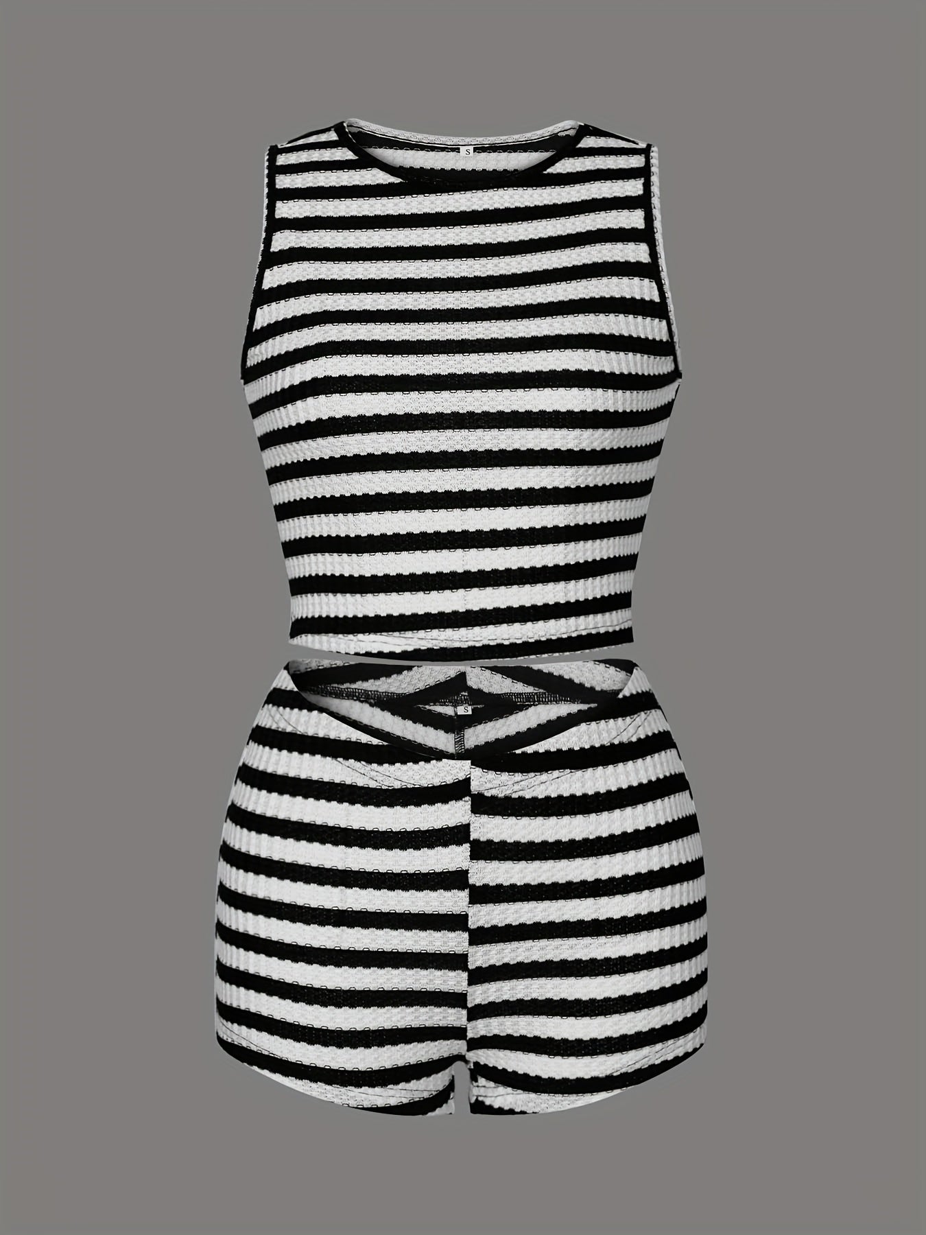 Cross-border Summer New Women'S Color Block Striped Suit Sleeveless Top + Shorts Casual Two-Piece Set