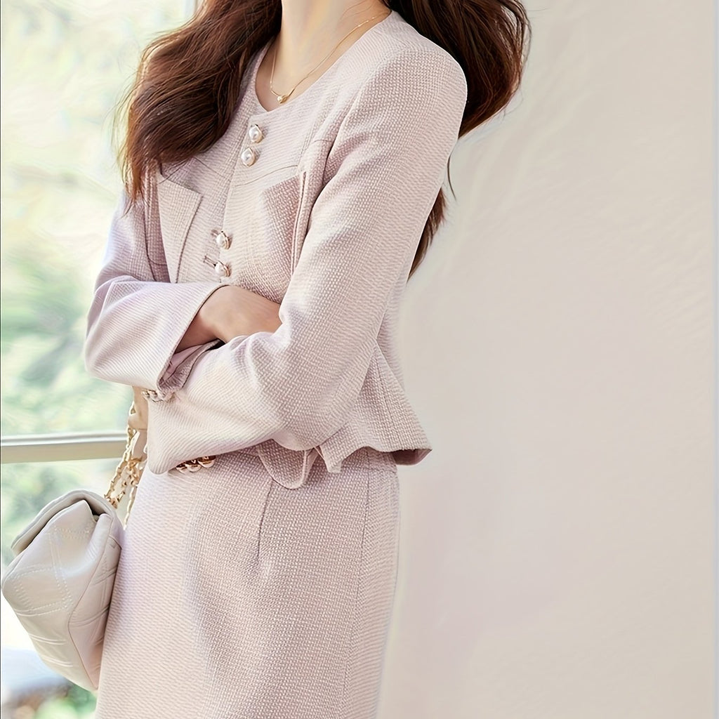 French elegant small fragrance commuting set for women in spring and autumn commuting fashion, versatile Korean A-line skirt two-piece set for women