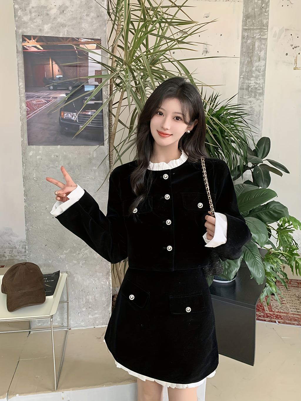 Elegant Style Suit, French Top, Hepburn Style Small Dress, Slim Fit Two-Piece Skirt, Autumn Outfit, a Complete Set