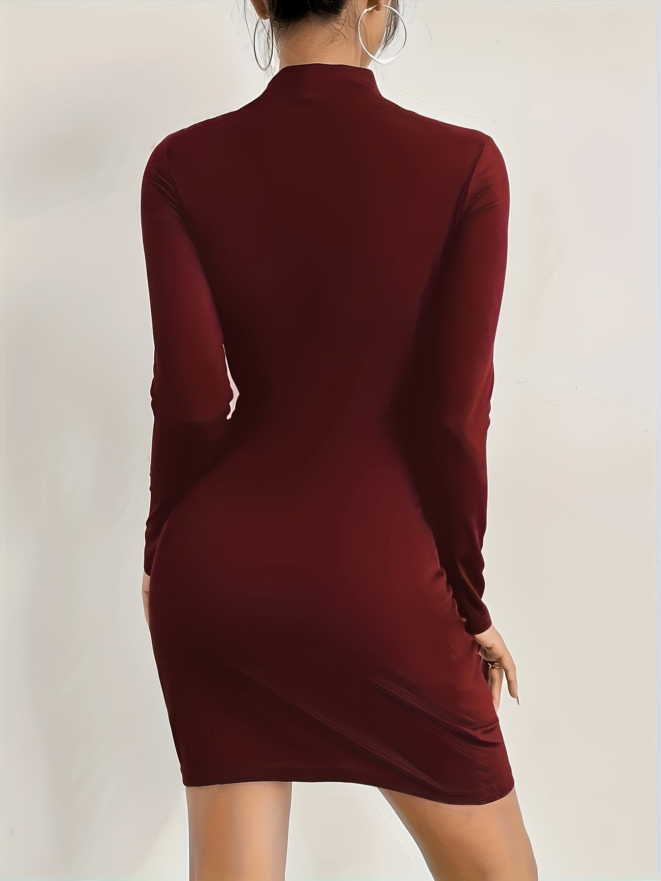 Autumn-Winter Women's Solid Color High Neck Hollow-Out Slim Dress | Pairs with -Style Coat, Casual Style | Suitable for Dates, Concerts