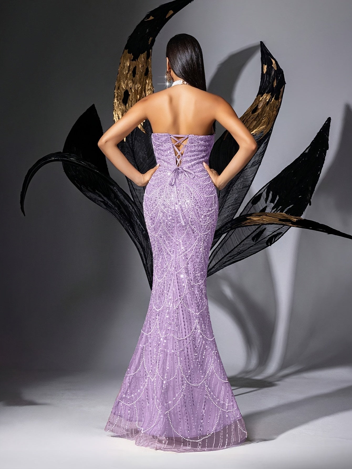 Elegant Backless Mermaid Evening Gown - Emerald Green Sequin & Lace Detailing, Round Neck Sleeveless Bodycon Dress for Women, Spring\u002FFall Formal Party Banquet