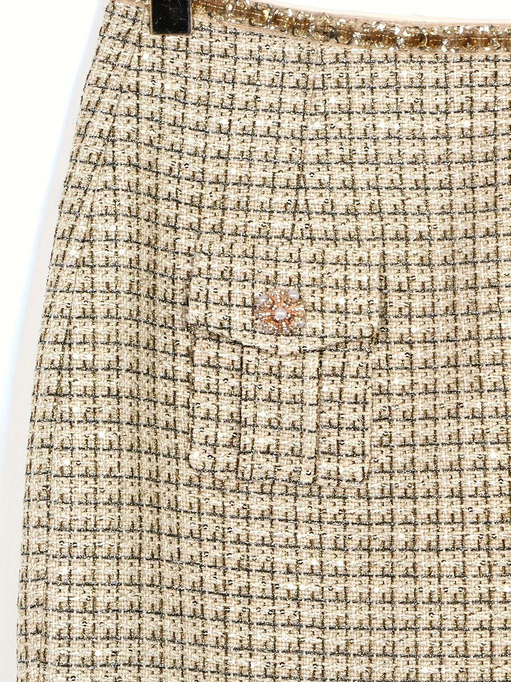 Two-Piece Set of Dazzling Evening Wear, Featuring a Delicate And Heavy-Duty Beaded Golden Tweed Skirt And a Midi Dress Set 2902.