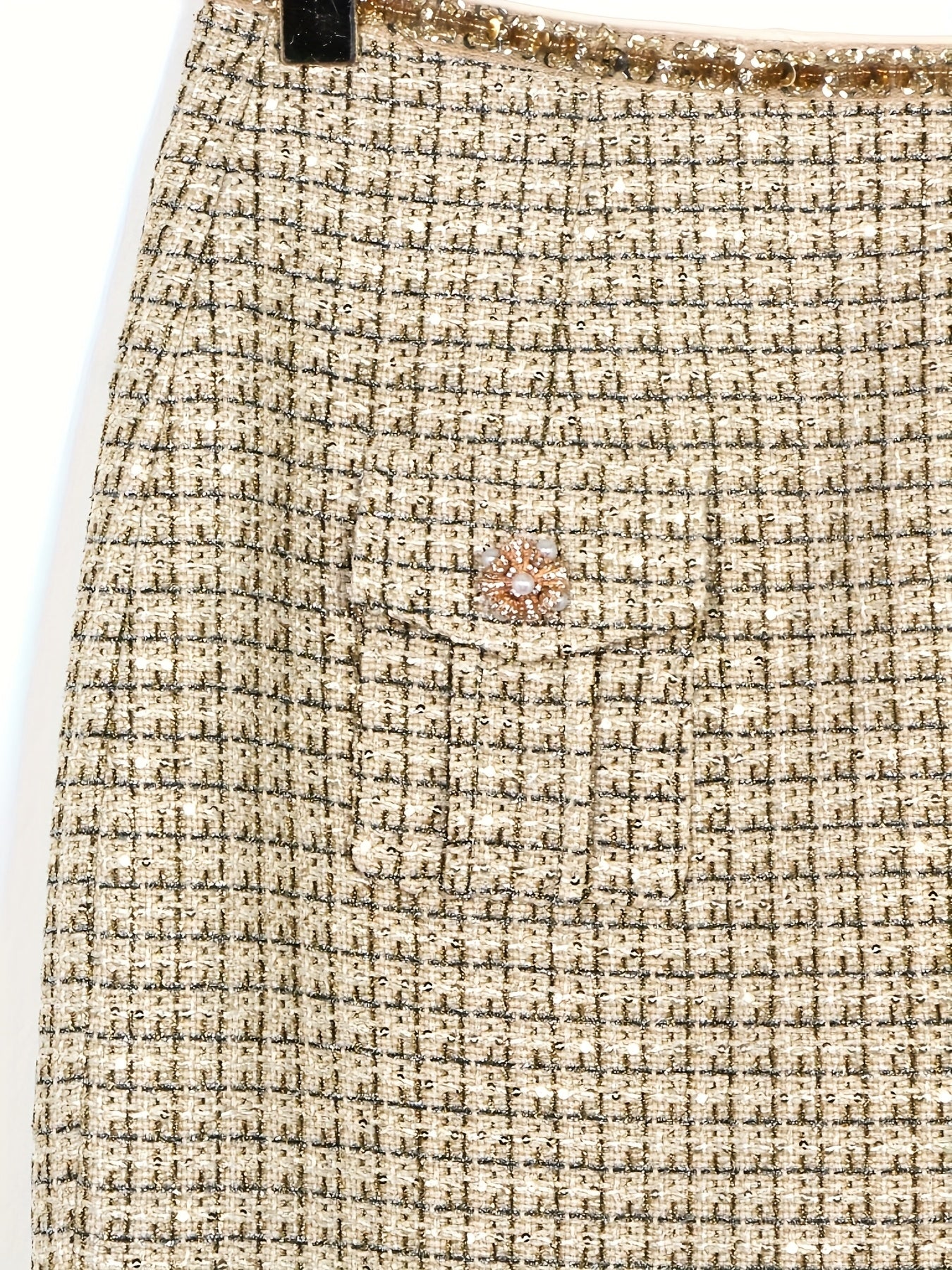 Two-Piece Set of Dazzling Evening Wear, Featuring a Delicate And Heavy-Duty Beaded Golden Tweed Skirt And a Midi Dress Set 2902.