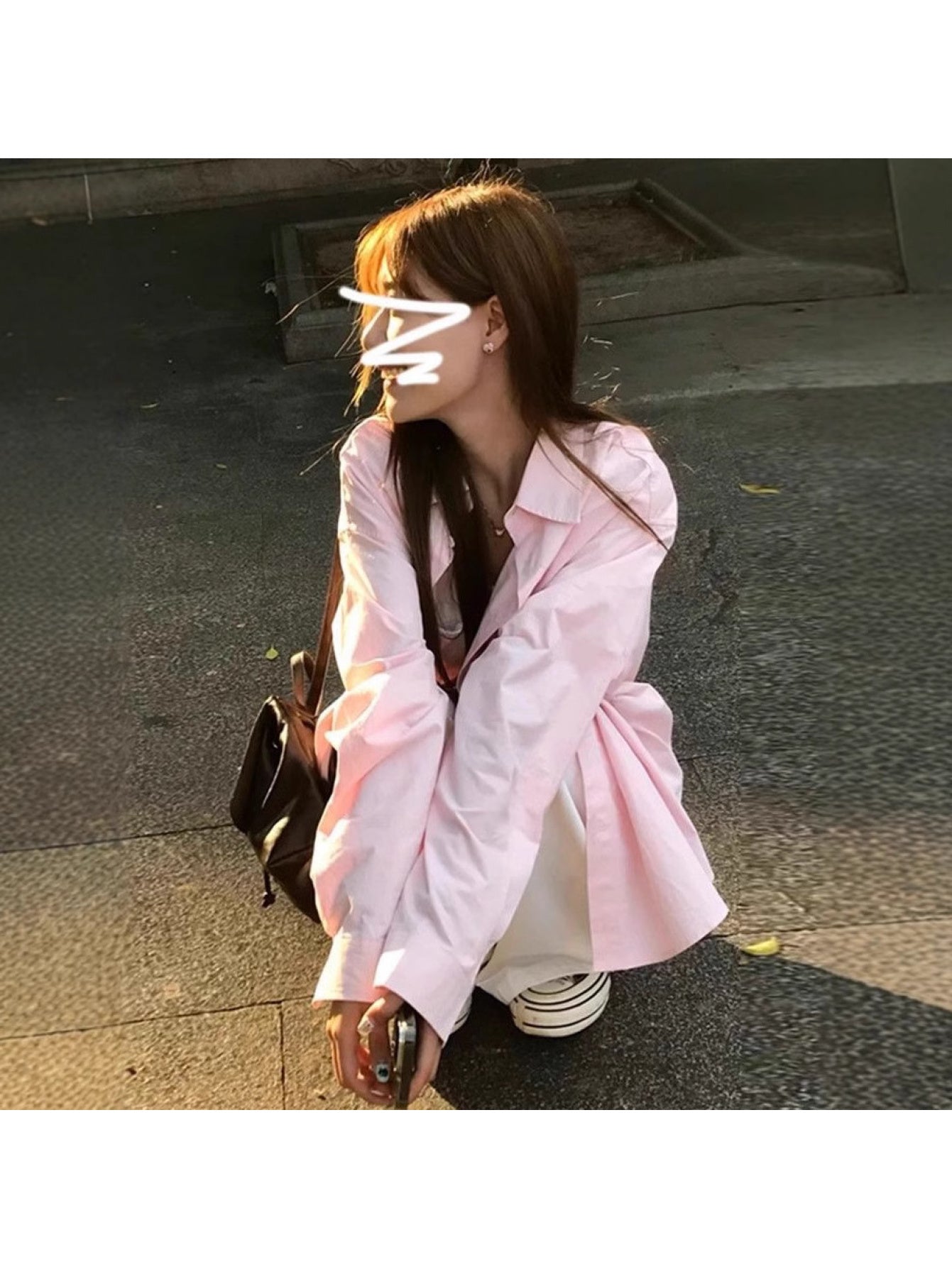 Women's Pink Collar Blouse Jacket - Loose-Fit Mid-Length Cardigan Coat, Lightweight Sunscreen Shirt for Autumn & Spring, Casual to Dressy Outerwear (Hand Wash\u002FDry Clean) - No Collarbone-Length Shortcuts