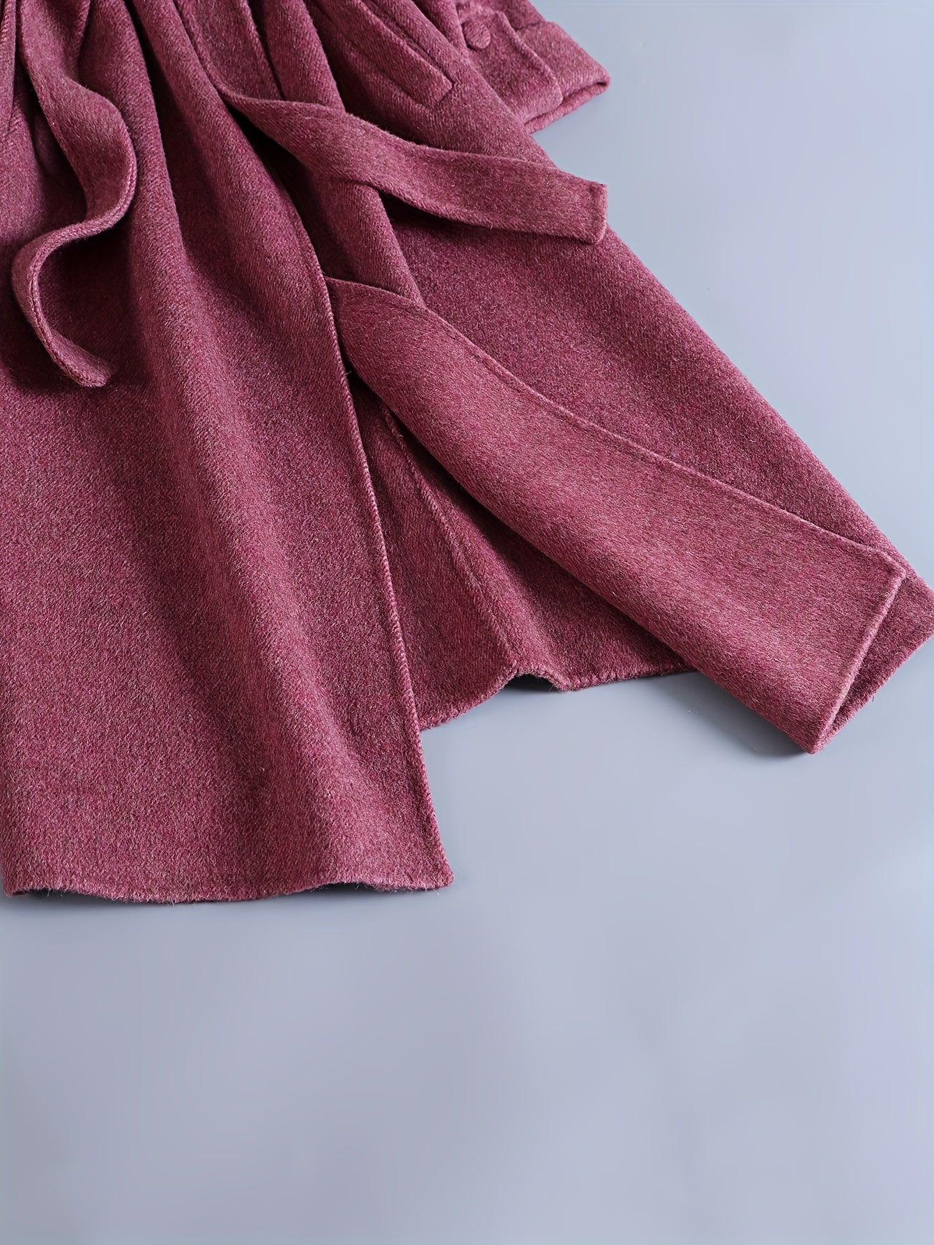 Fashionable Eye-Catching Rose Pink Luxury Wool Wrap Coat with Large Asymmetrical Collar and Tie for Women, Long Autumn\u002FWinter Outerwear for Daily Commute