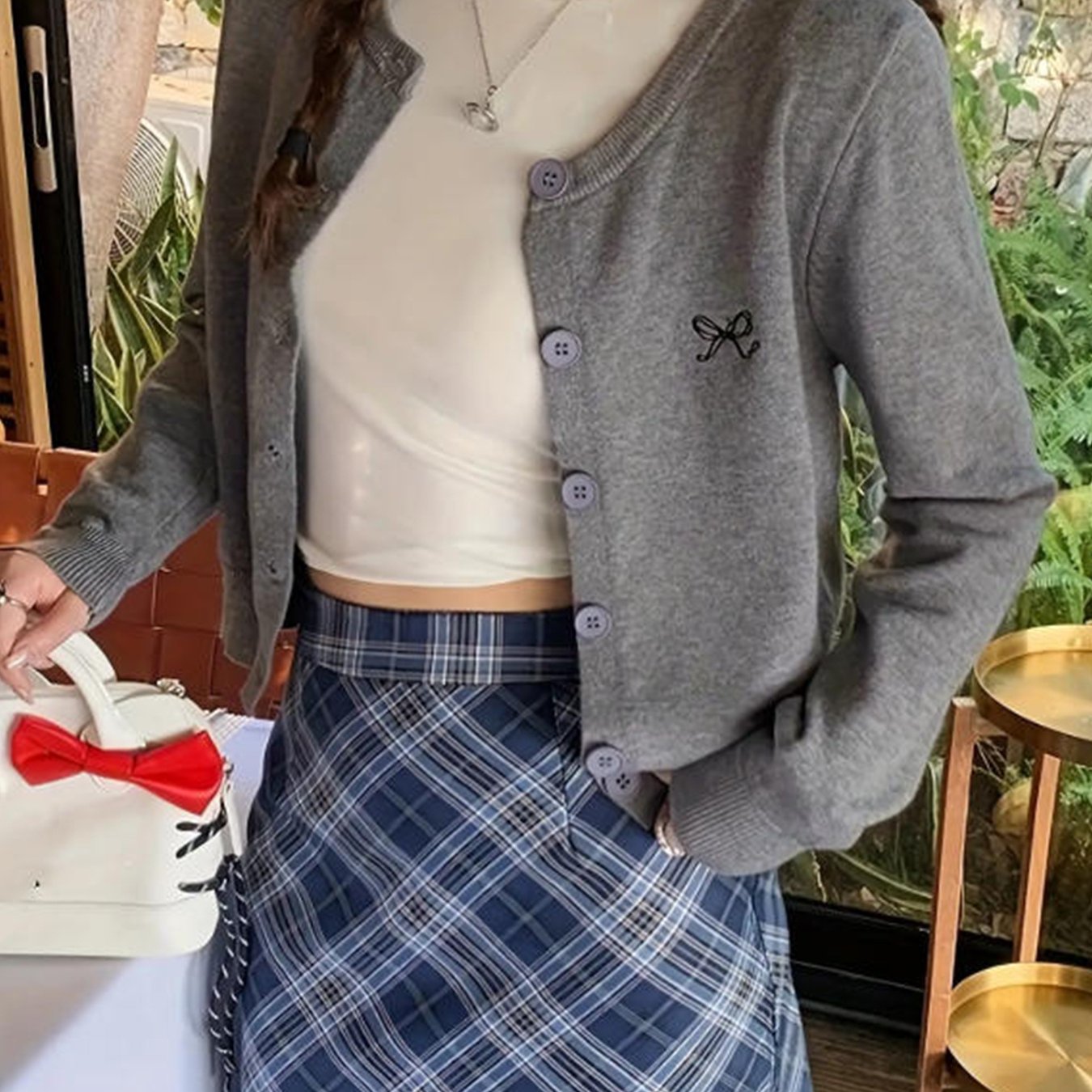 Women's Korean Style -Embroidered Cardigan Jacket - 4 Colors (White\u002FBlack\u002FNavy\u002FBeige) | Short Slim-Fit Blazer-like Coat with Collar & Golden-Tone Buttons | Spring\u002FFall Layering for Casual, Office & College Wear