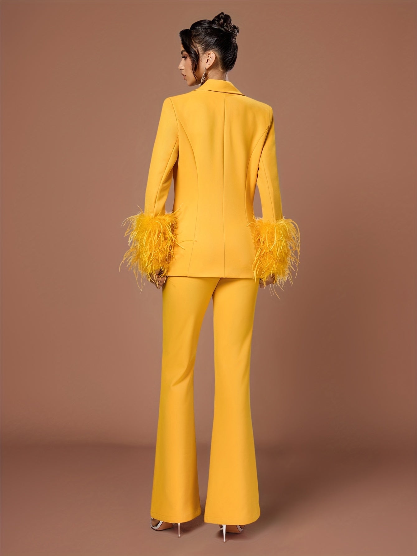 Prosperity Lady Elegant Solid Color Long Sleeve Fuzzy Casual Suit New Single-Buckle Daily Wear Suit