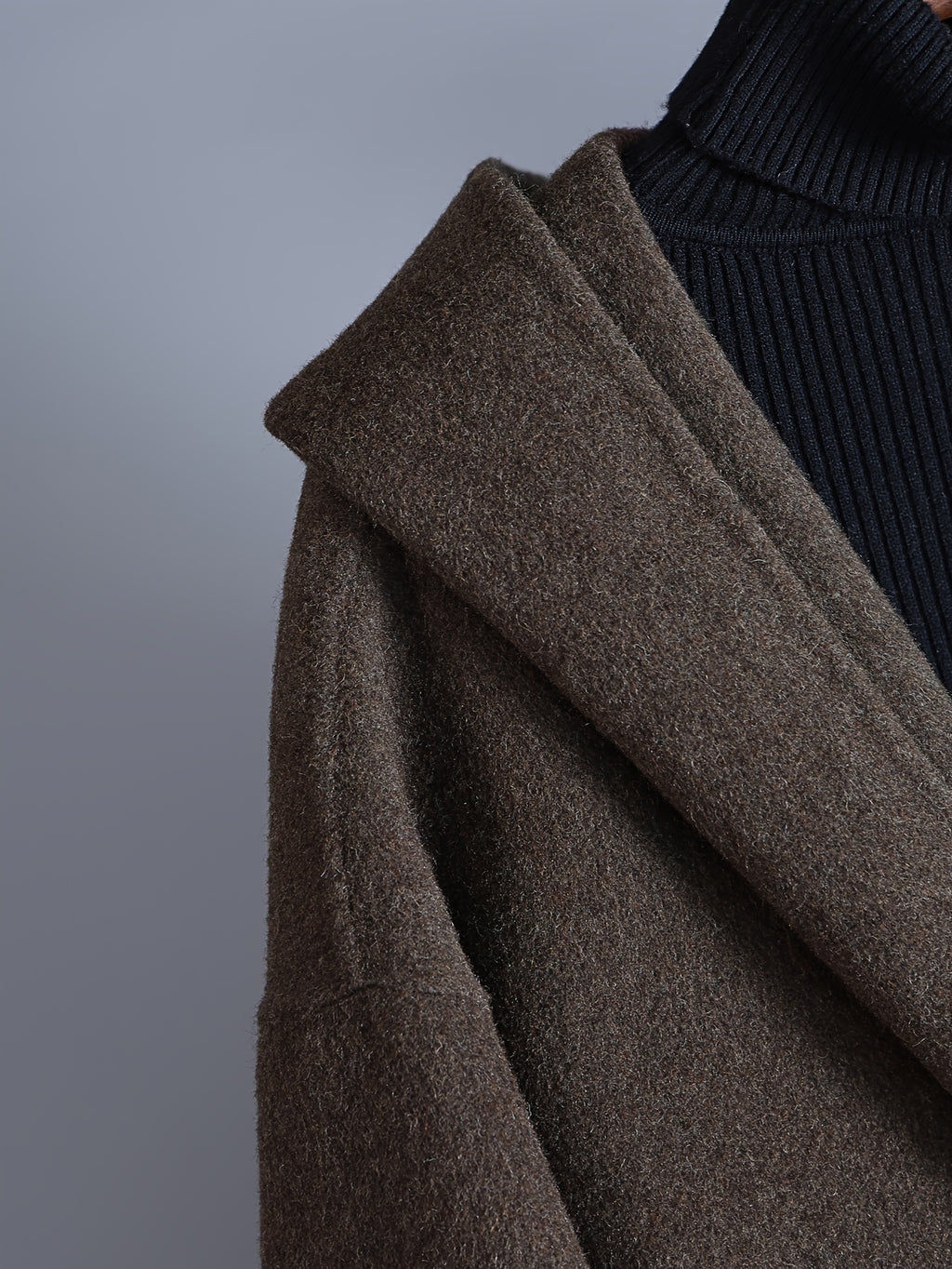 Women'S Elegant Hooded Coat - Long Formal & Everyday Outerwear, Chic Brown Winter Jacket with Front Pockets, Structured Fit for Fall\u002FWinter, Ladies Winter Coats, Fall Fashion, Sophisticated Design, Durable Fabric, Office Wear