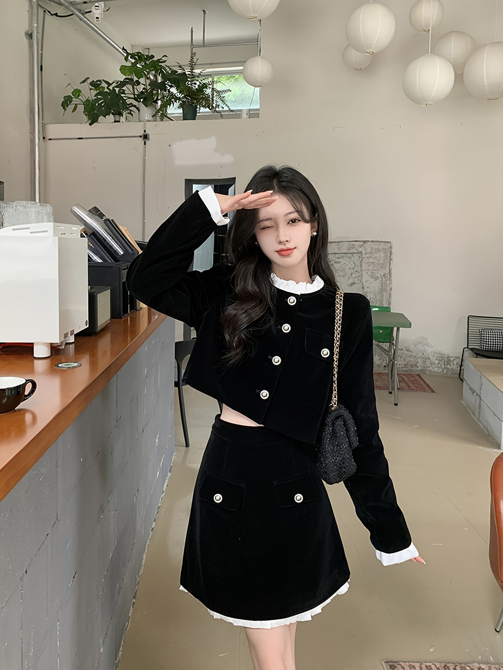 Elegant Style Suit, French Top, Hepburn Style Small Dress, Slim Fit Two-Piece Skirt, Autumn Outfit, a Complete Set