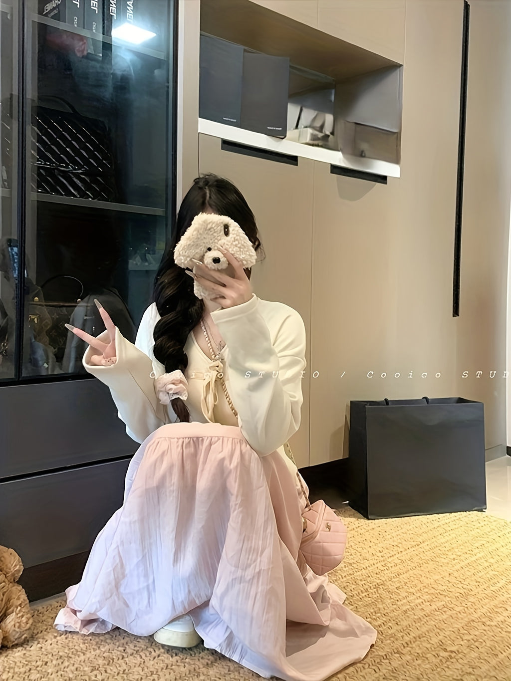 Women'S Casual Sweet Style Beige Cardigan with Bow Tie Detail - V-Neck, Long Sleeve, Button-Up Front, Ruffled Hem, Perfect for Spring & Fall, Casual Wear Cardigan | Vneck Cardigan | Construction