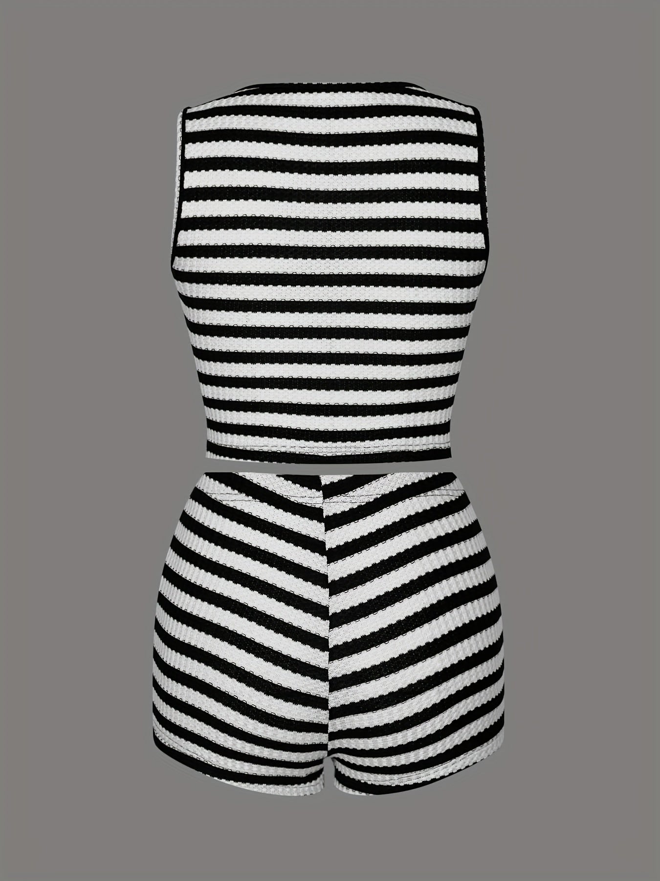 Cross-border Summer New Women'S Color Block Striped Suit Sleeveless Top + Shorts Casual Two-Piece Set