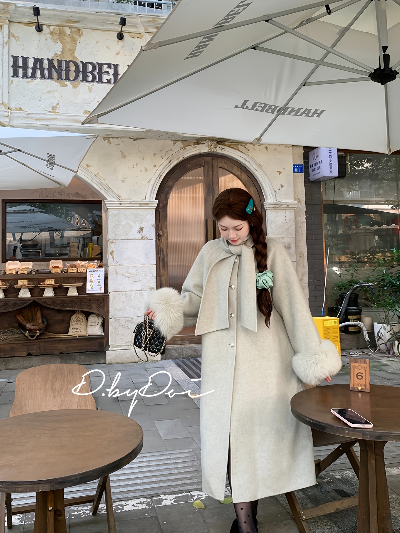 Women's Elegant Tweed Coat with Collar & Cuff - Winter-Ready Mid-Length Jacket, Structured Houndstooth-Like Pattern (No Chest Padding), Hand Wash\u002FDry Clean - Grey\u002FBrown British-Inspired Outerwear for & Formal Events