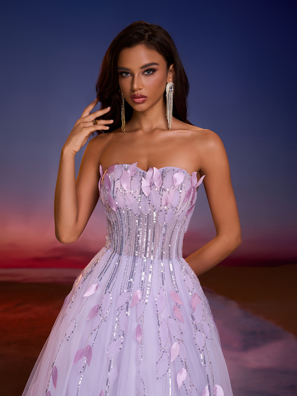 Elegant Off-Shoulder Gown with Handmade Leaf & Bead Embellishments, Flowing Tulle Skirt, Perfect for Formal Events, Banquets, and Balls, Formal Evening Wear | Offshoulder Design | Intricate Embellishments, Dress