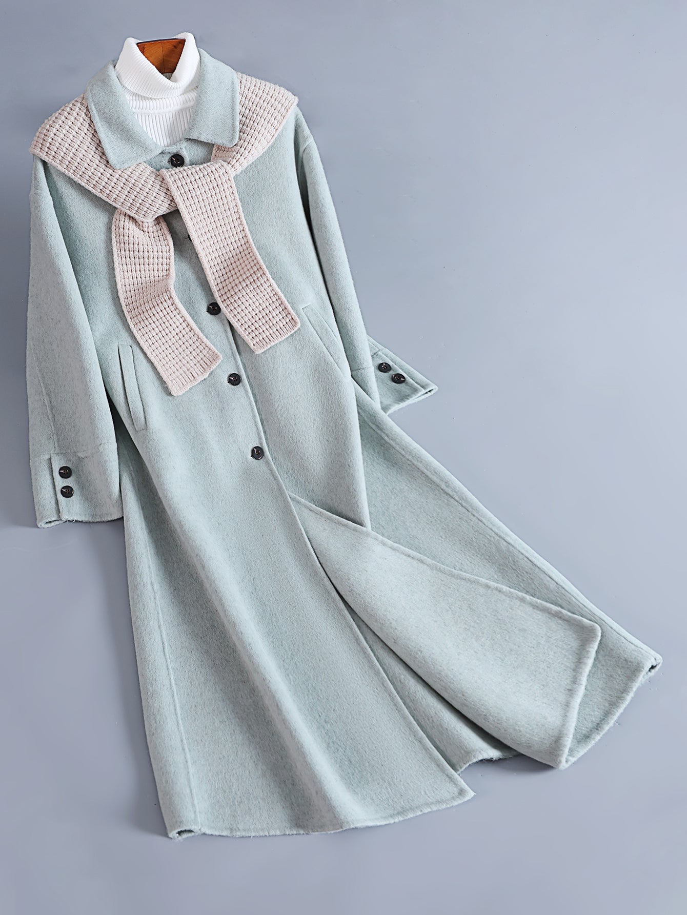 Women'S Mint Green Luxury Wool Coat - Elegant Lapel Collar Single-Breasted Winter Jacket with Pockets, Soft Warm Outerwear for Fall & Winter, Casual to Formal Events, Winter Coat, Formal Event Attire, Sophisticated Style, Durable Fabric