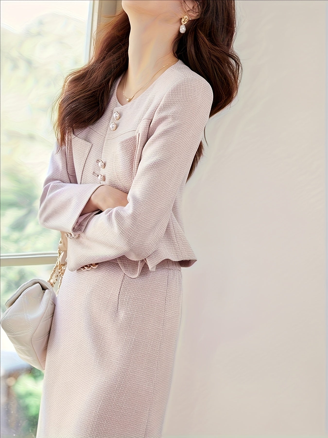 French elegant small fragrance commuting set for women in spring and autumn commuting fashion, versatile Korean A-line skirt two-piece set for women