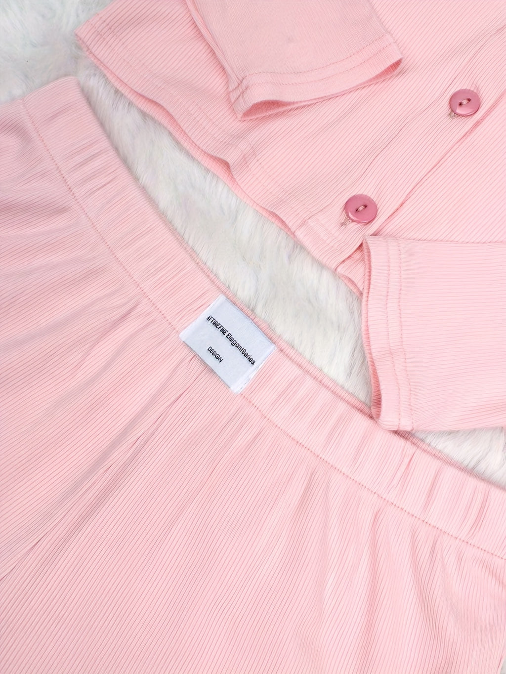 2pcs Women'S Solid Color Clothing Set - Soft Pink All-Season Long Sleeve Round Neck Top & Elastic Waist Shorts with Single-Breasted Button Closure, Relaxed Fit Pajamas for Home, Lounge, Casual Wear - Breathable & Comfortable Clothing Outfit