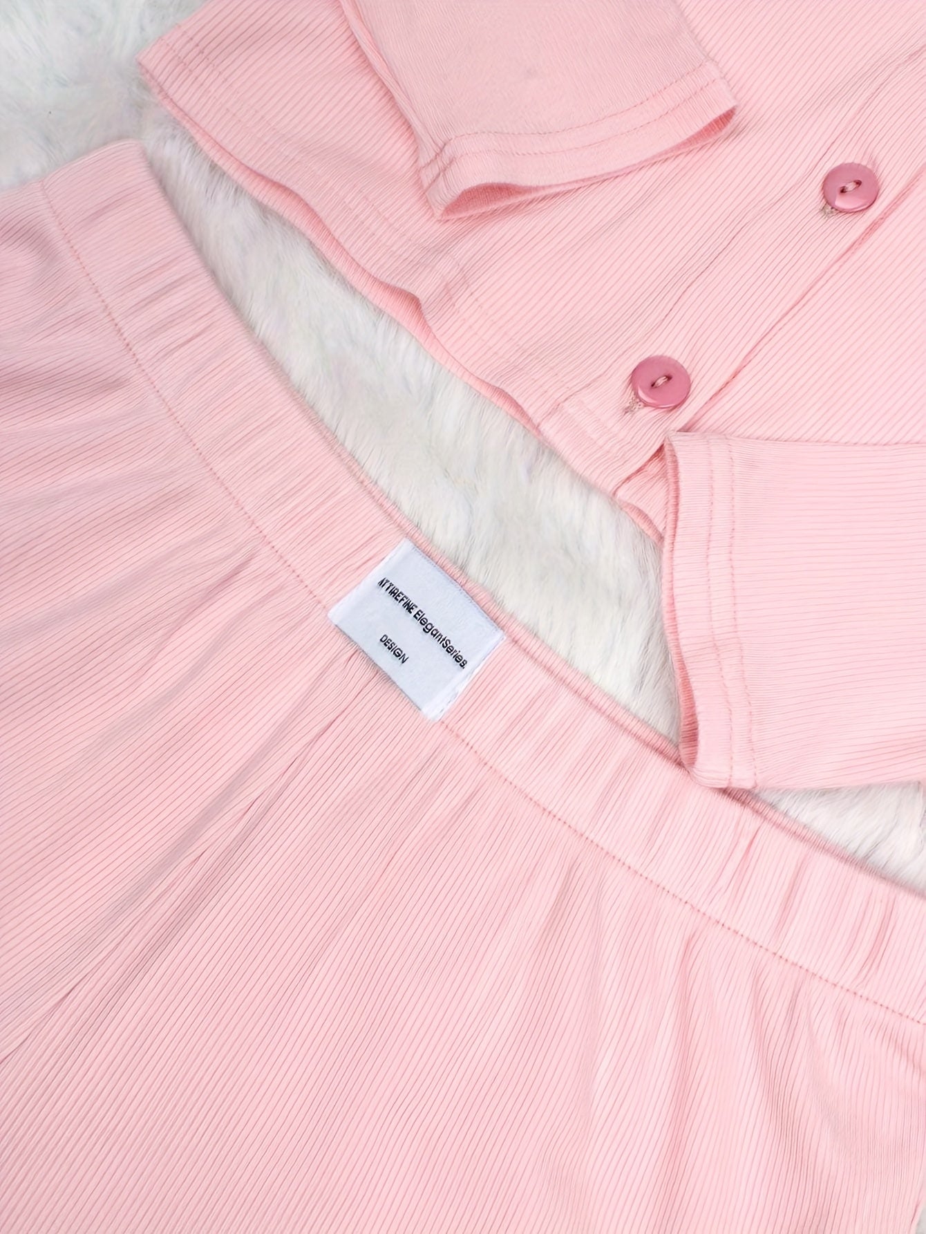 2pcs Women'S Solid Color Clothing Set - Soft Pink All-Season Long Sleeve Round Neck Top & Elastic Waist Shorts with Single-Breasted Button Closure, Relaxed Fit Pajamas for Home, Lounge, Casual Wear - Breathable & Comfortable Clothing Outfit