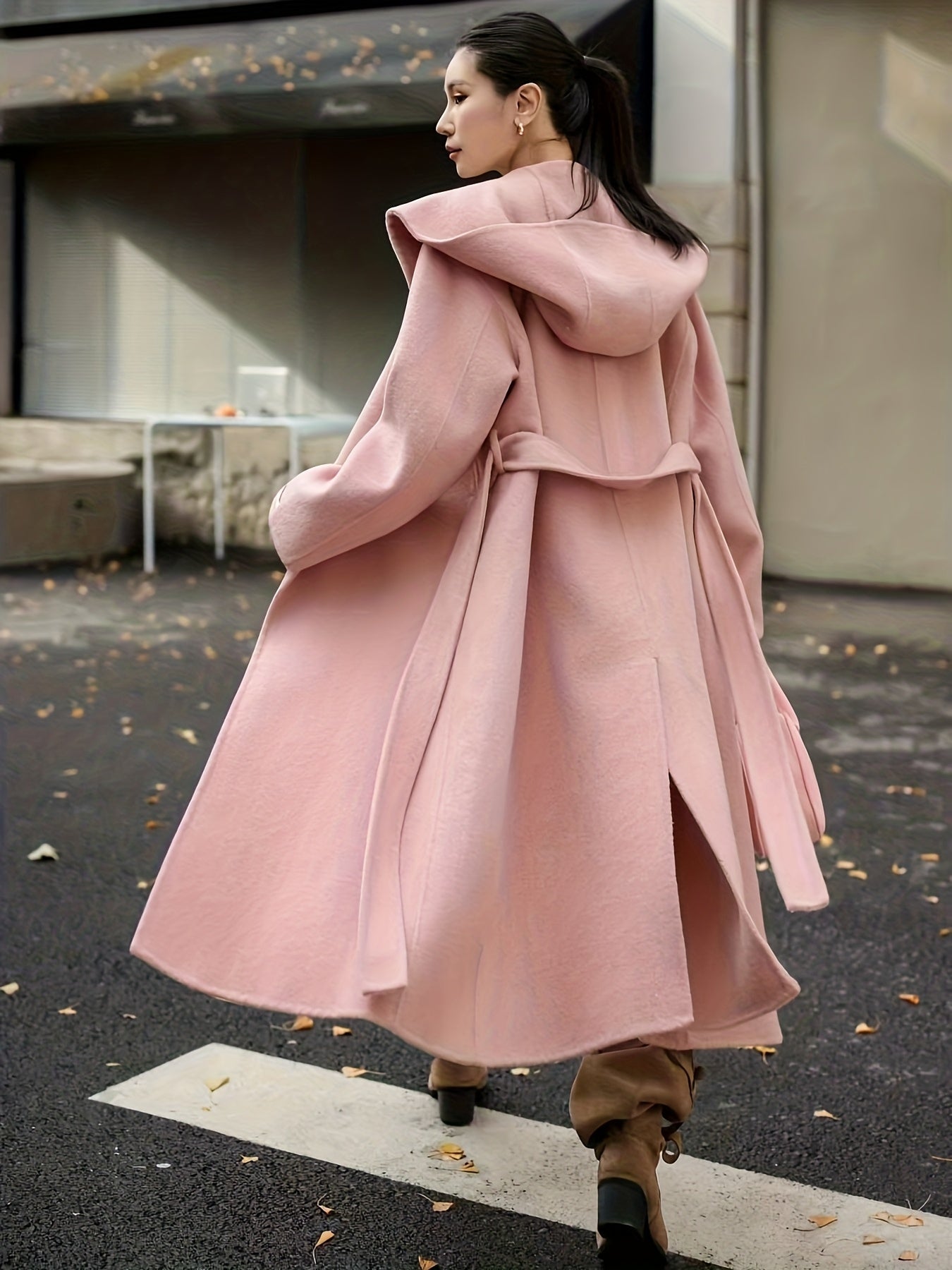 Autumn\Winter New Women's Coat, High-End Solid Color Double-Breasted Wool Overcoat with Hat, Versatile Commuter Fashion