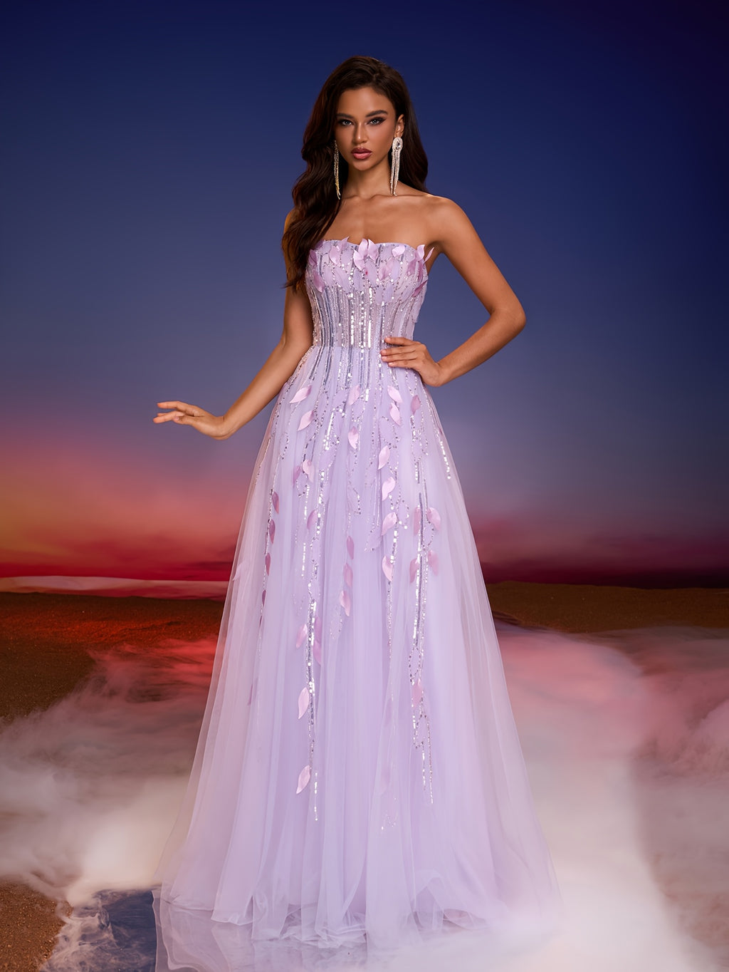 Elegant Off-Shoulder Gown with Handmade Leaf & Bead Embellishments, Flowing Tulle Skirt, Perfect for Formal Events, Banquets, and Balls, Formal Evening Wear | Offshoulder Design | Intricate Embellishments, Dress