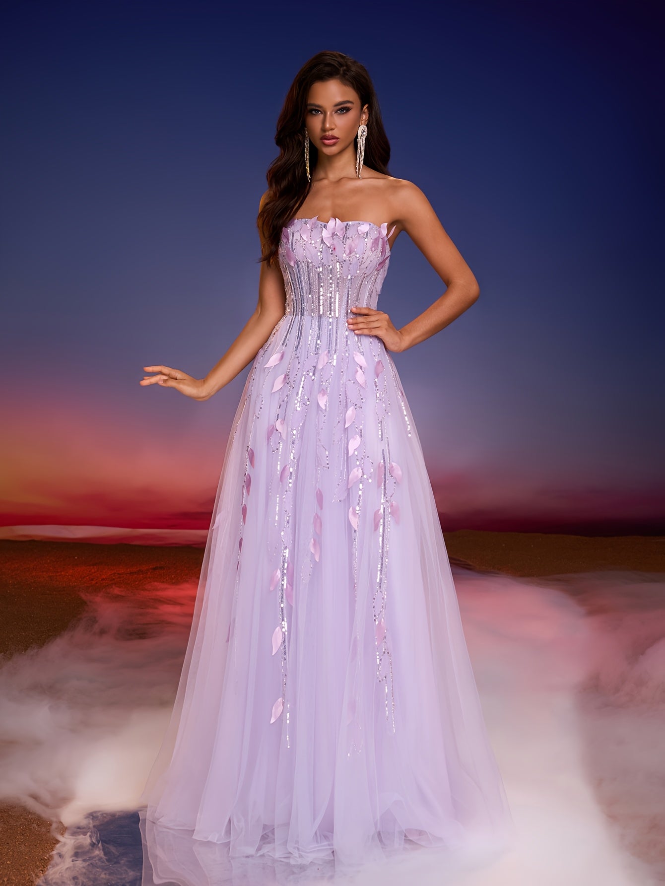 Elegant Off-Shoulder Gown with Handmade Leaf & Bead Embellishments, Flowing Tulle Skirt, Perfect for Formal Events, Banquets, and Balls, Formal Evening Wear | Offshoulder Design | Intricate Embellishments, Dress