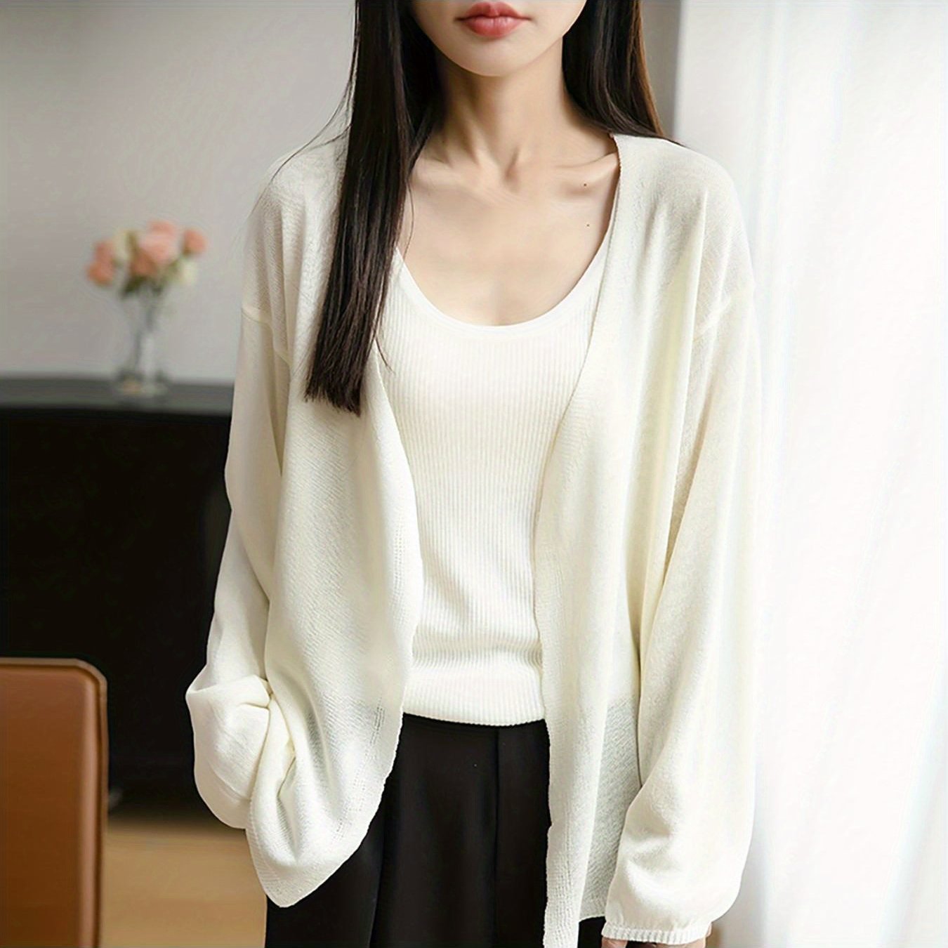 Lightweight Oversized Cardigan - Soft Grey Sweater Jacket with Collar, Long Sleeve Winter Coat for Layering, Machine Washable Loose Fit Outerwear (No Buttons\u002FLaces) - Casual to Professional Fall Winter Wear