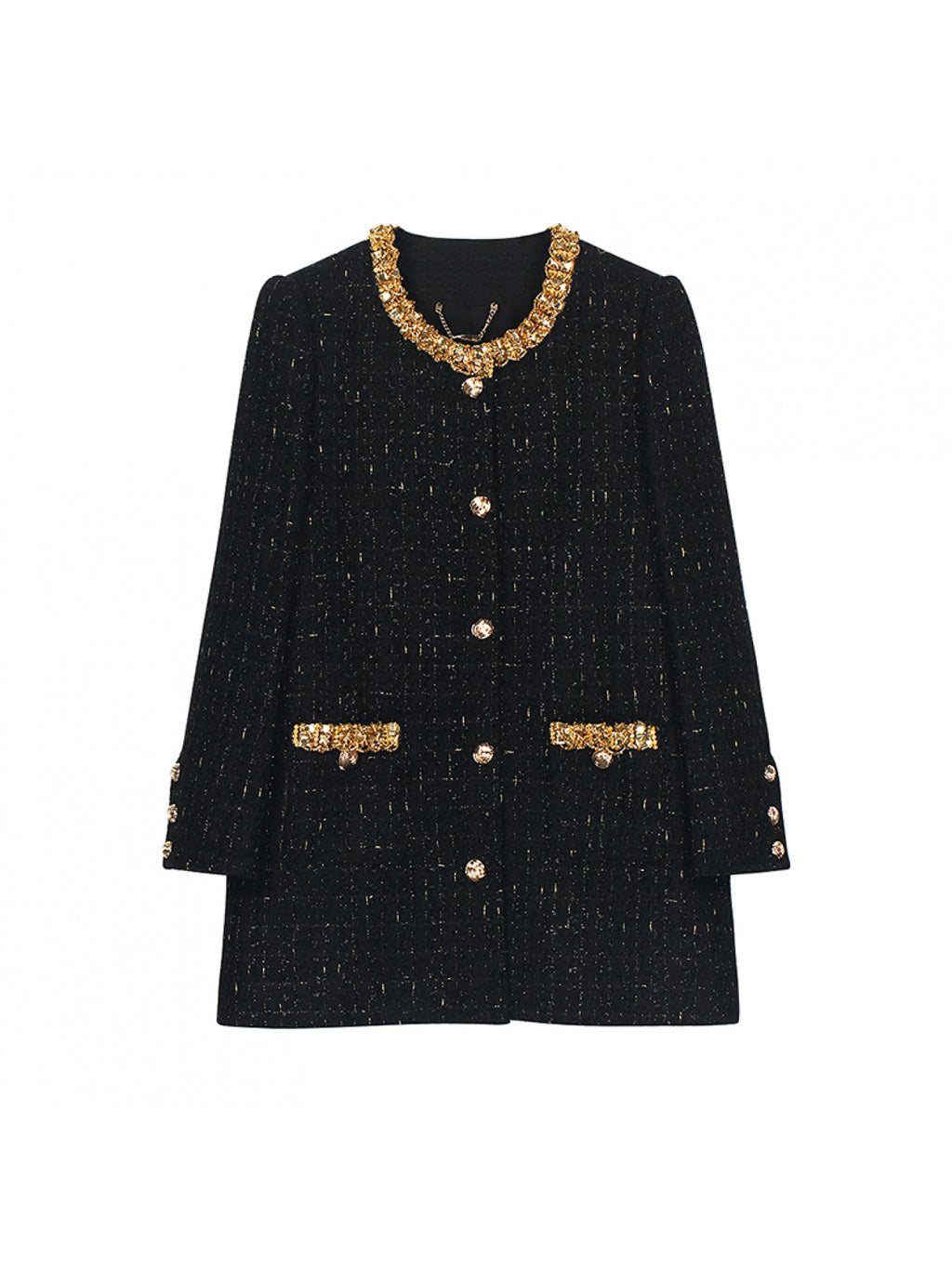 Women'S Elegant French-Inspired Beaded-Embellished Coat - Long Sleeve, Button-Up Front, Mid-Length, Solid Color, Perfect for Fall\u002FWinter, Casual to Formal Wear, Casual Winter Wear | Frenchinspired Coat | Coat