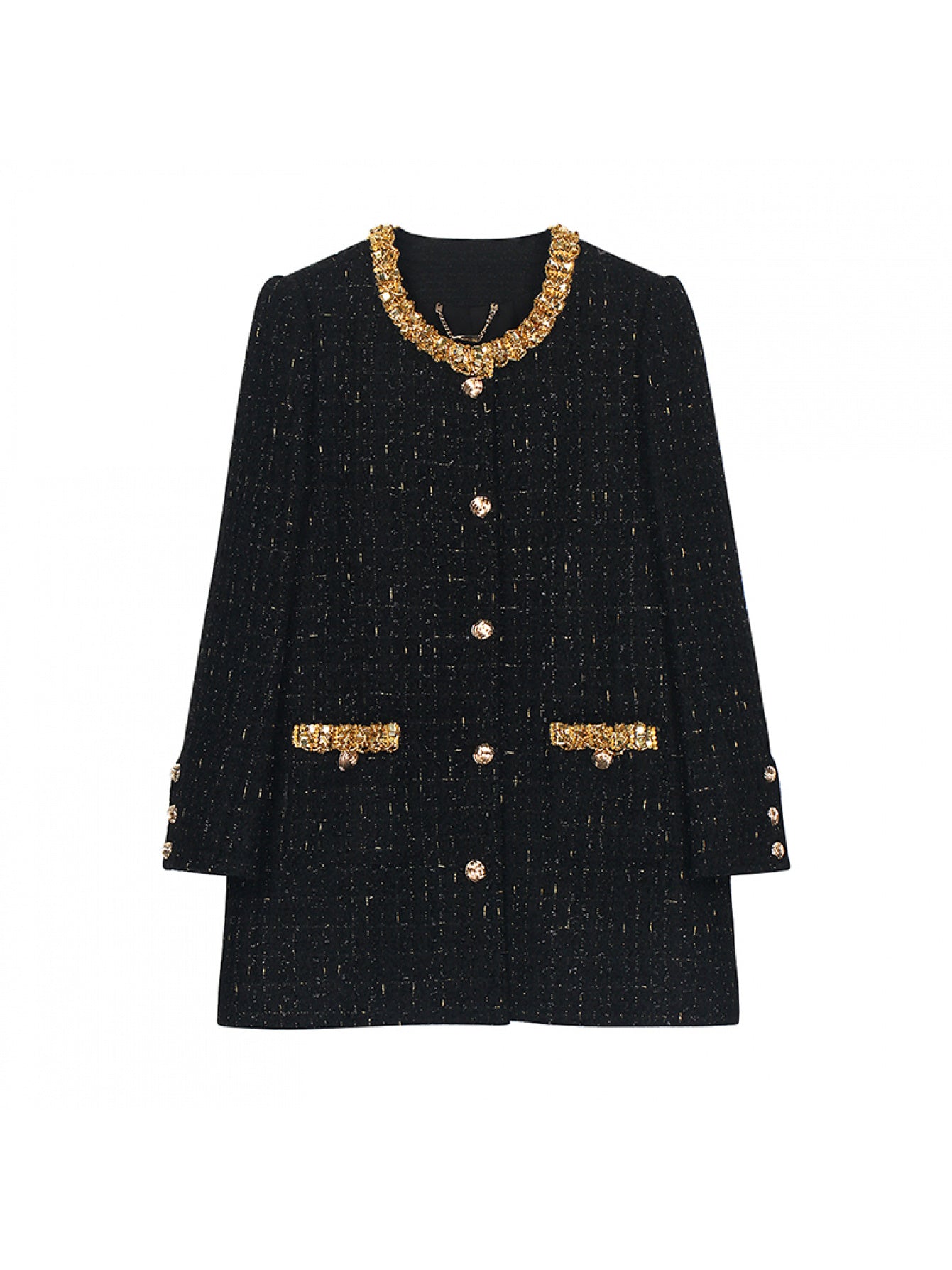 Women'S Elegant French-Inspired Beaded-Embellished Coat - Long Sleeve, Button-Up Front, Mid-Length, Solid Color, Perfect for Fall\u002FWinter, Casual to Formal Wear, Casual Winter Wear | Frenchinspired Coat | Coat