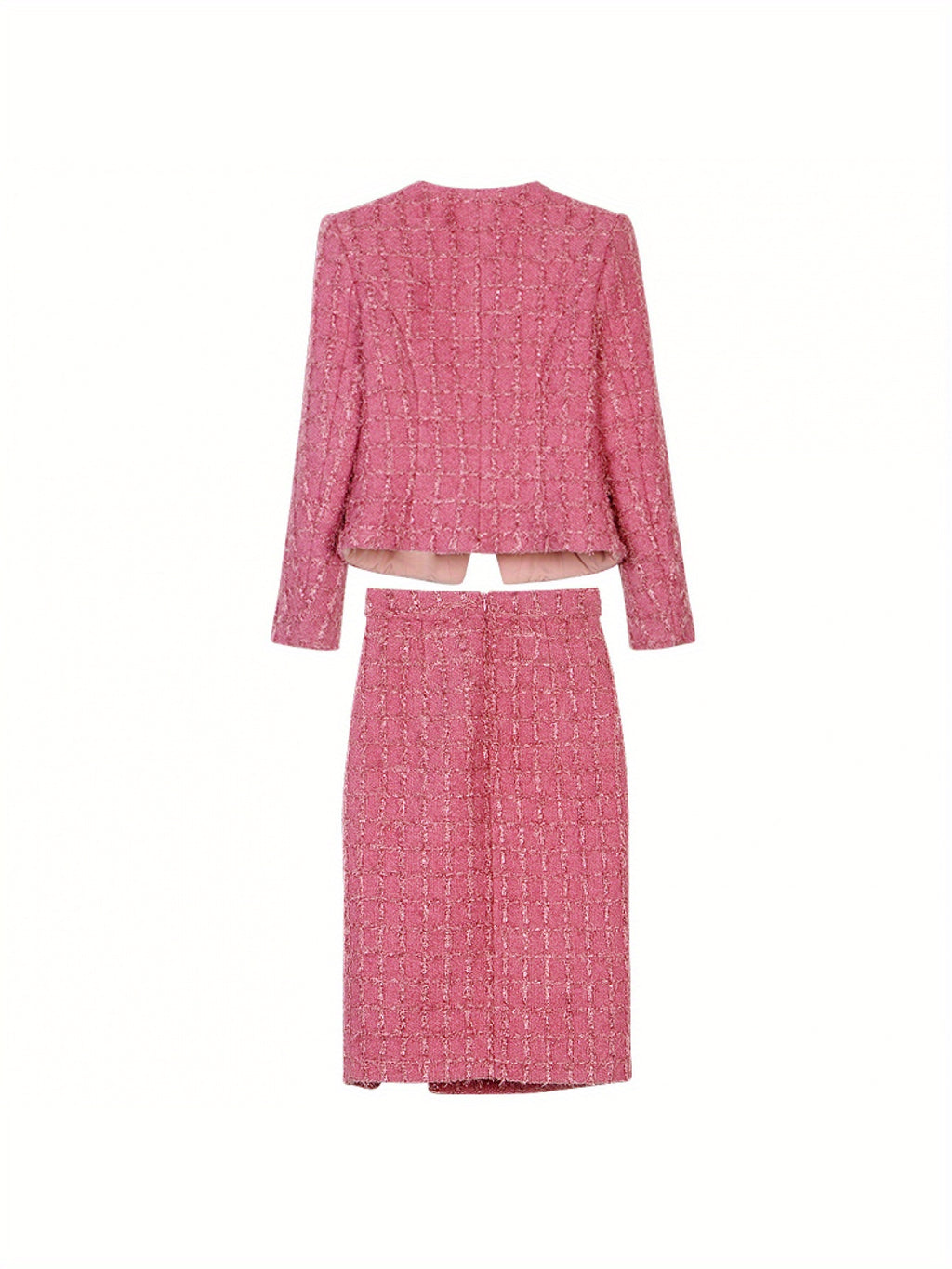 Spring and Autumn DirectionNew Set Sakura Pink Tweed Long Sleeve Plaid Jacket+ Skirt Two-piece Set Set 28613