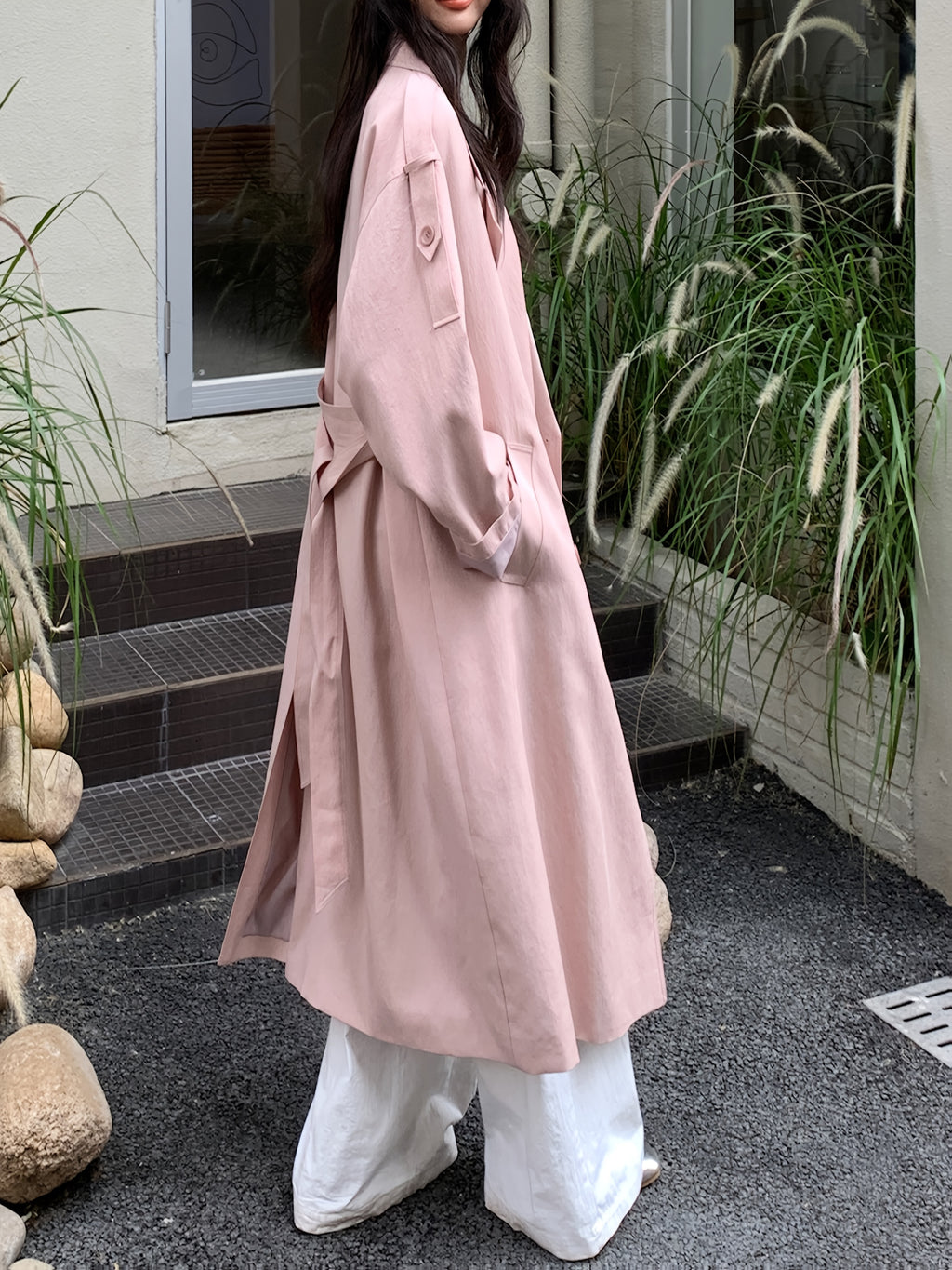 Chic Windbreaker Chic Women's Rayon Windbreaker Coat | Loose Fit, Long Sleeve, Belted, Casual & Commuter Style, Lightweight Polyester Lining, Perfect for Spring & Fall