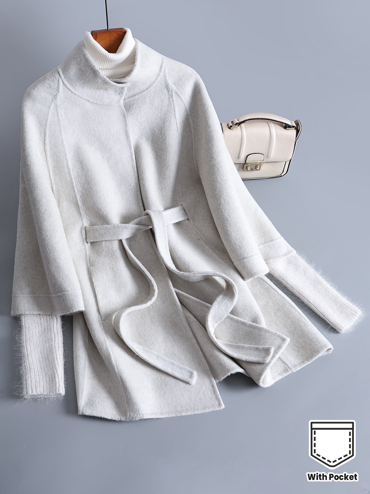 Women'S Elegant Winter Coat - Soft Warm Fleece-Lined Short Jacket with Belted Waist, Long Sleeves & Pockets, Casual Chic Outerwear for Everyday & Formal Events, Winter Jacket, Formal Event Attire, Sophisticated Style, Quality Stitching