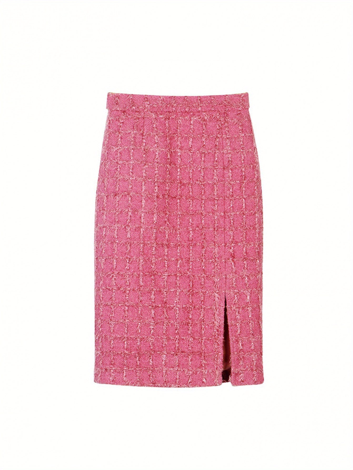 Spring and Autumn DirectionNew Set Sakura Pink Tweed Long Sleeve Plaid Jacket+ Skirt Two-piece Set Set 28613