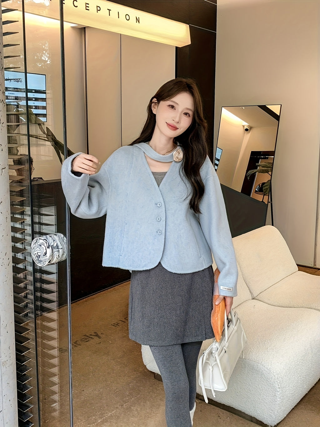 Women's Short Blazer Jacket - Cute Collar & Structured Pin, \u002FBlack\u002FNavy\u002FGrey Tailored Short Coat for Fall\u002FWinter, Casual & Professional Wear, Versatile Outerwear (Dry Clean Only)