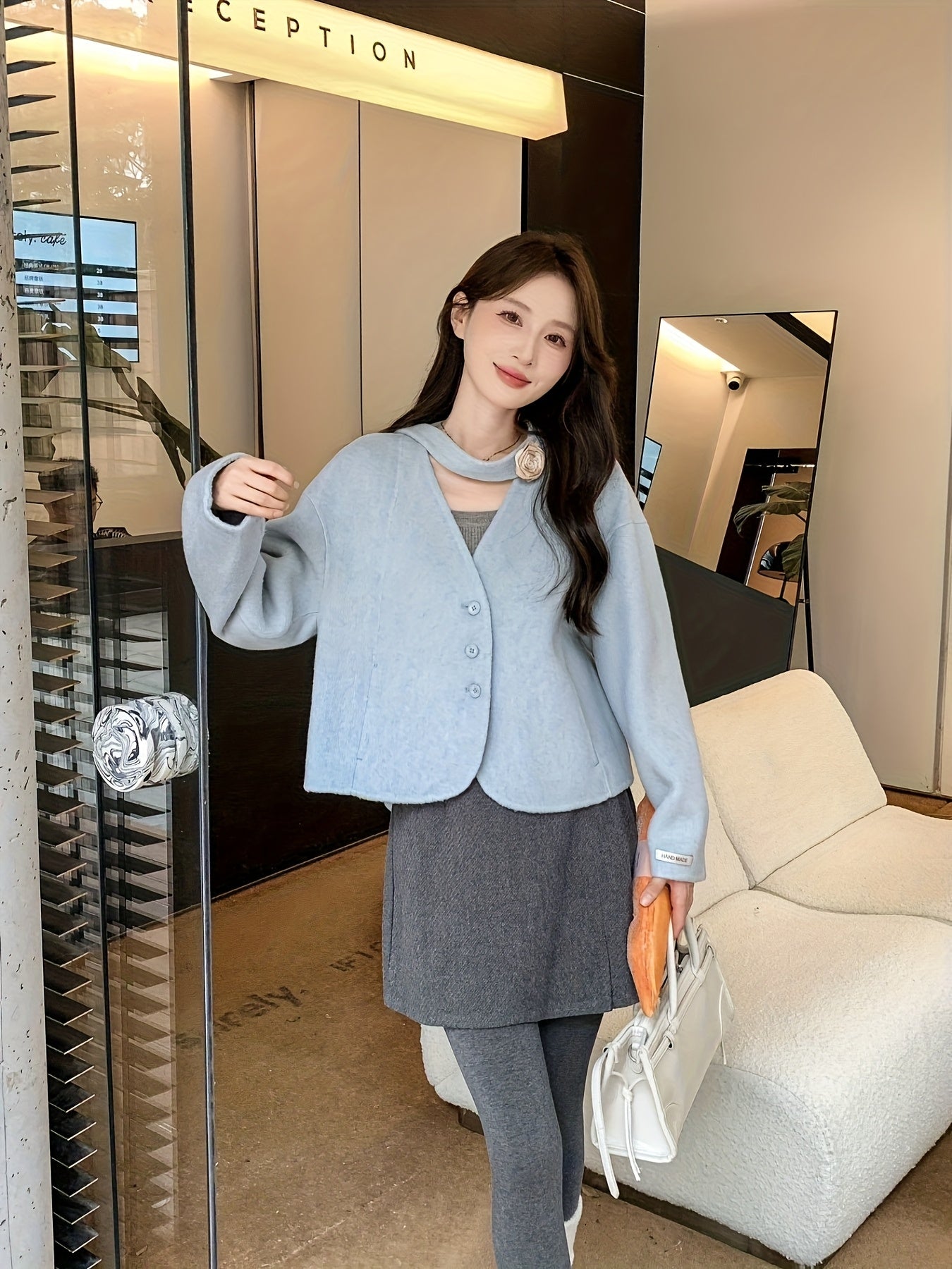 Women's Short Blazer Jacket - Cute Collar & Structured Pin, \u002FBlack\u002FNavy\u002FGrey Tailored Short Coat for Fall\u002FWinter, Casual & Professional Wear, Versatile Outerwear (Dry Clean Only)