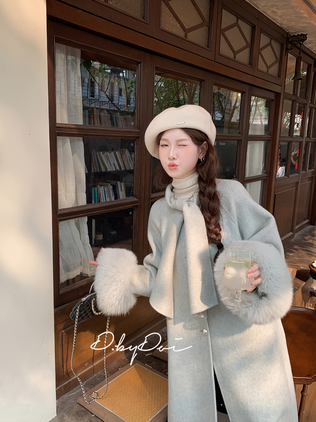 Women's Elegant Tweed Coat with Collar & Cuff - Winter-Ready Mid-Length Jacket, Structured Houndstooth-Like Pattern (No Chest Padding), Hand Wash\u002FDry Clean - Grey\u002FBrown British-Inspired Outerwear for & Formal Events