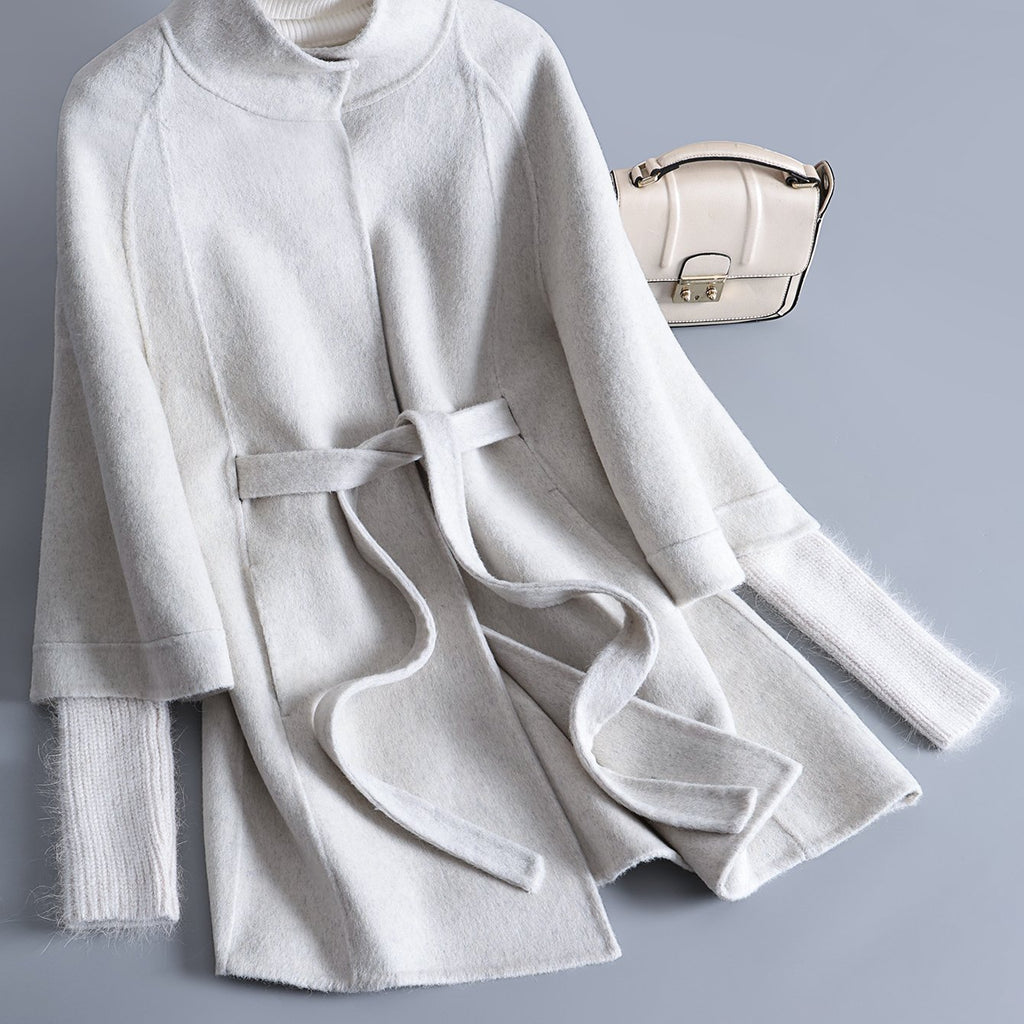 Women'S Elegant Winter Coat - Soft Warm Fleece-Lined Short Jacket with Belted Waist, Long Sleeves & Pockets, Casual Chic Outerwear for Everyday & Formal Events, Winter Jacket, Formal Event Attire, Sophisticated Style, Quality Stitching